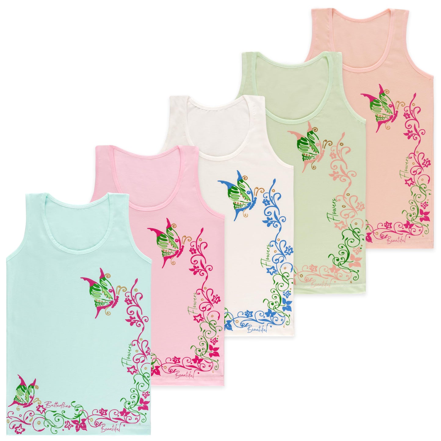 LOREZA ® 5 girls' cotton undershirts tank tops - sizes 92-170
