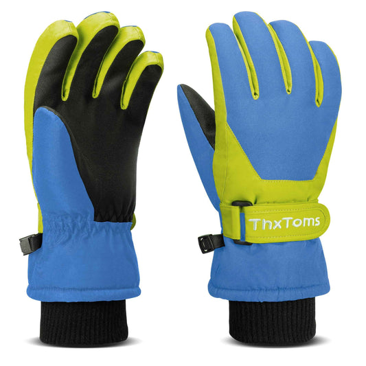 ThxToms Children's Ski Gloves, Winter Snow Ski Gloves, -15°C, Windproof, Waterproof, Warm, PU Thickened Cold Weather, Outdoor Sports, Snowboarding, Skiing, Bike, for Boys and Girls aged 3-13 Years Old