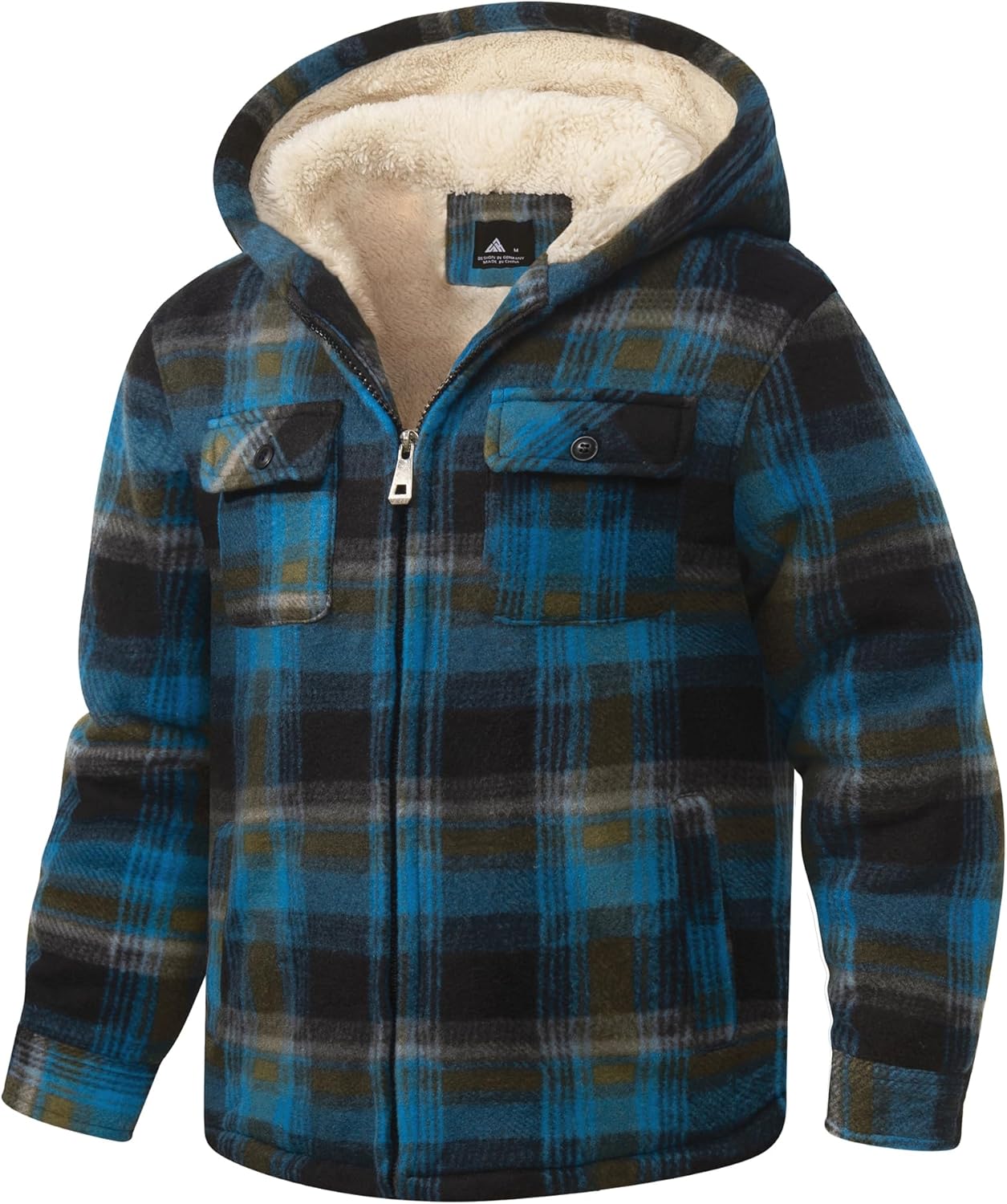 zitysport Shirt Jacket Boys Thick Hoodie Checked Jacket Children with Zip Warm Flannel Jacket Boys Sweat Jacket Outdoor Fleece Jacket Winter Jackets for Boys with Chest Pocket