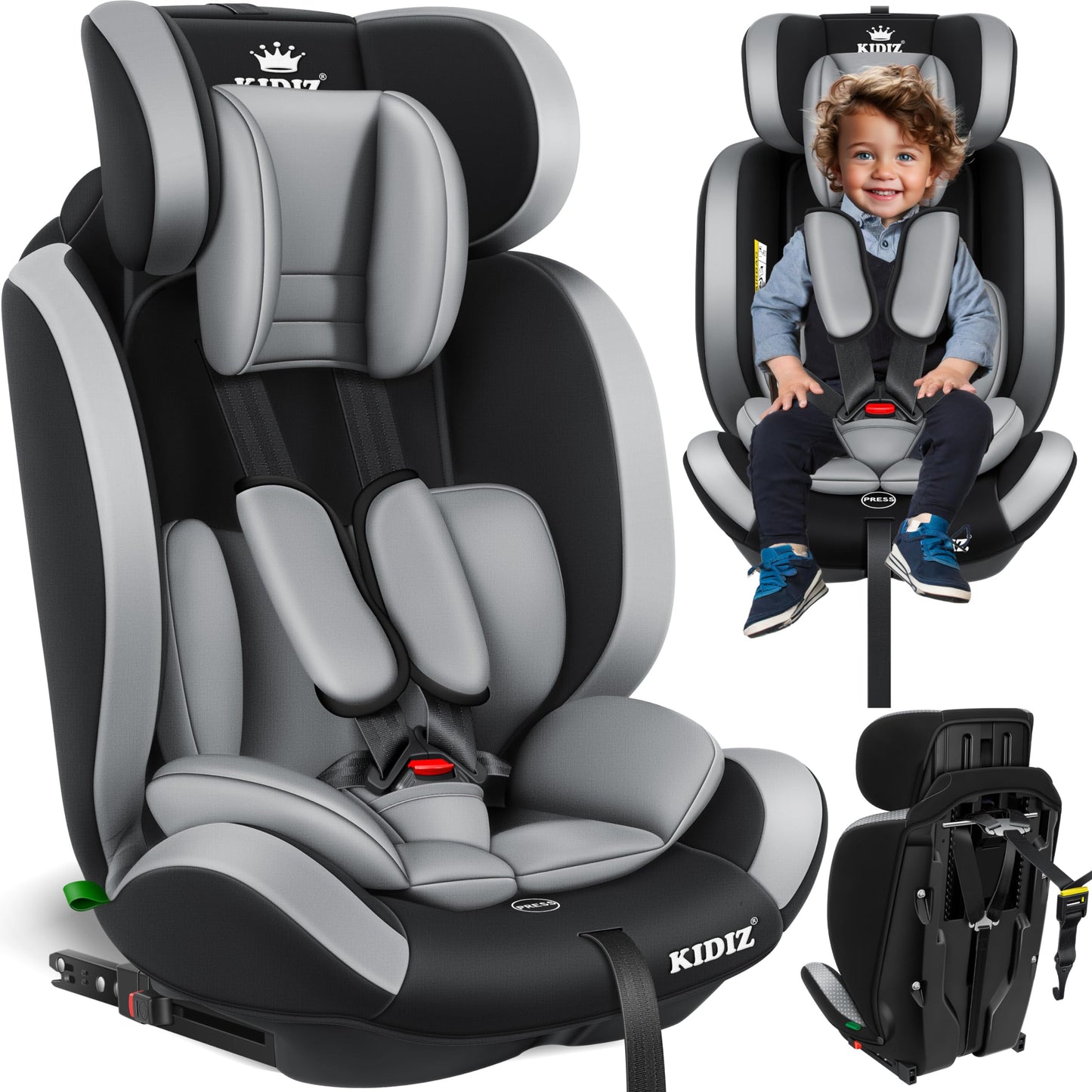 KIDIZ® Autokindersitz Kinderautositz Gruppe 1+2+3 9-36 kg 5-Punkt-Sicherheitsgurt, Autositz, Kindersitz, Einstellbare Kopfstütze, Mitwachsende Sitzerhöhung 1-12 Jahre, Stabil und Sicher - Meloni2