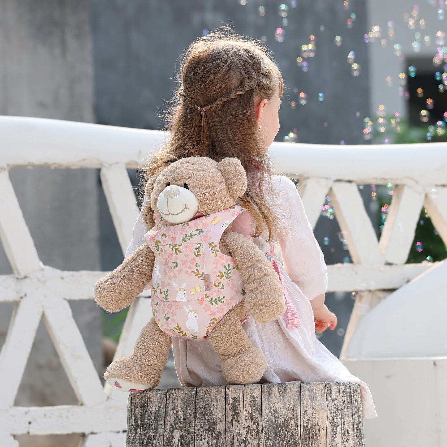 GAGAKU Puppentrage ab 3 Jahre Bauchtrage Babypuppen Zubehör Schultergurte Babytrage Puppe Kleinkind Puppentragetasche Stofftiertrage Kuscheltierträger - Rose - Kaninchengarten