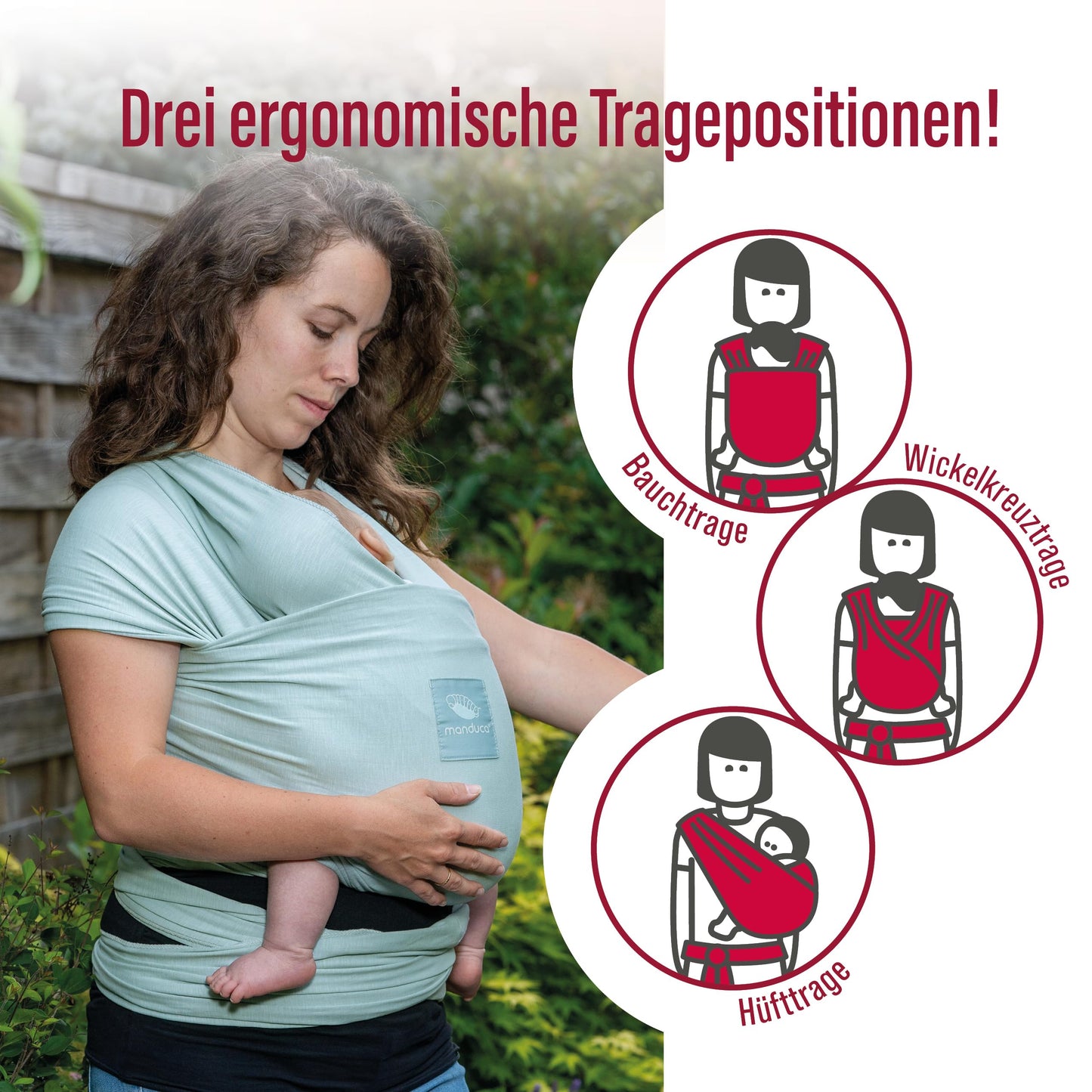 manduca Sling - Babytragetuch - Elastische Babytrage für Neugeborene von der Geburt bis zu 15 kg - Bio-Baumwolle - GOTS zertifiziert