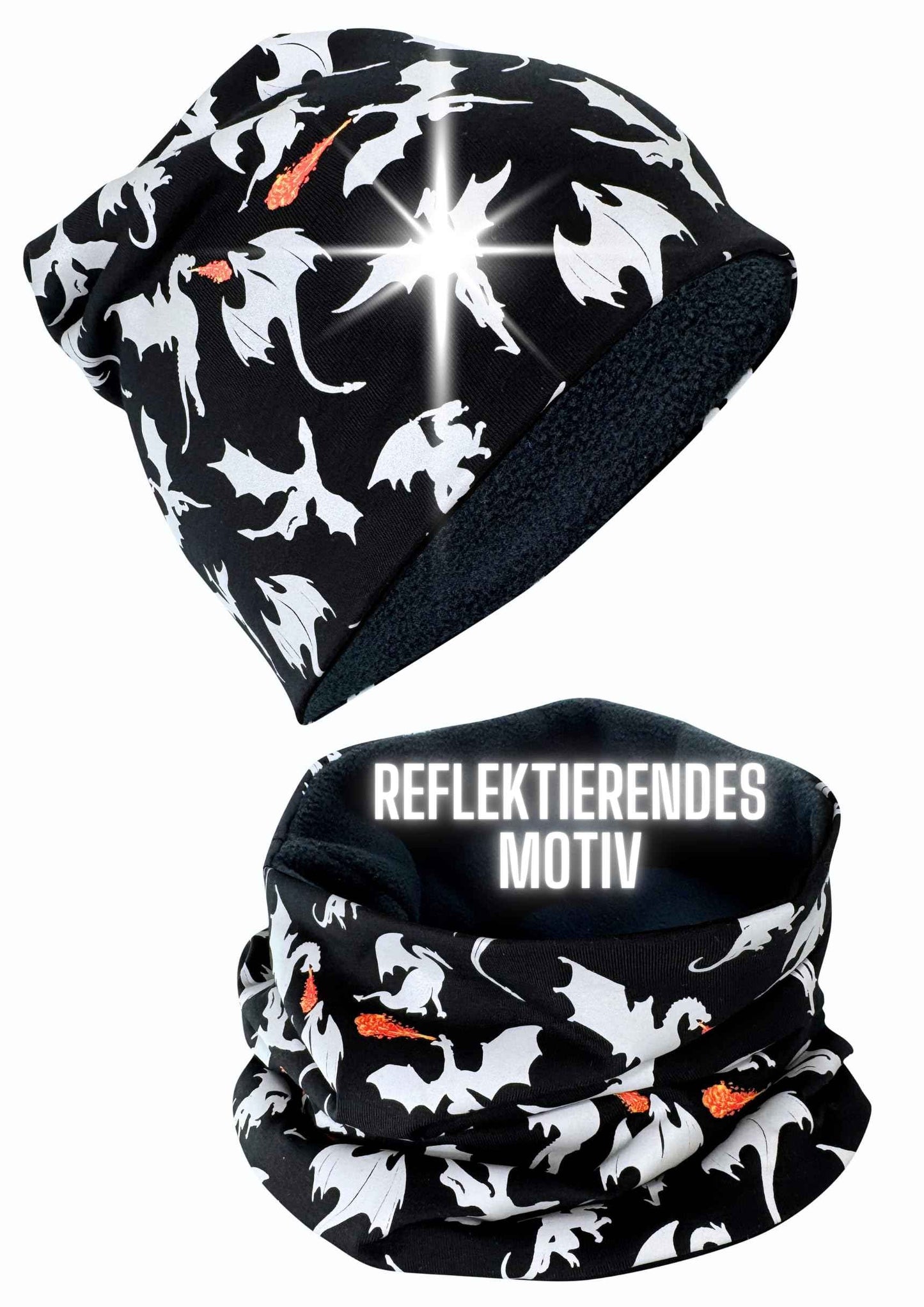 Heckbo 360° Reflector Children's Hat & Loop Scarf Set, Many Designs, 2–8 Years, 95% Cotton, Soft & Easy-Care Stretch Material, for Boys, Girls, Beanie for Spring, Summer, Autumn, Winter