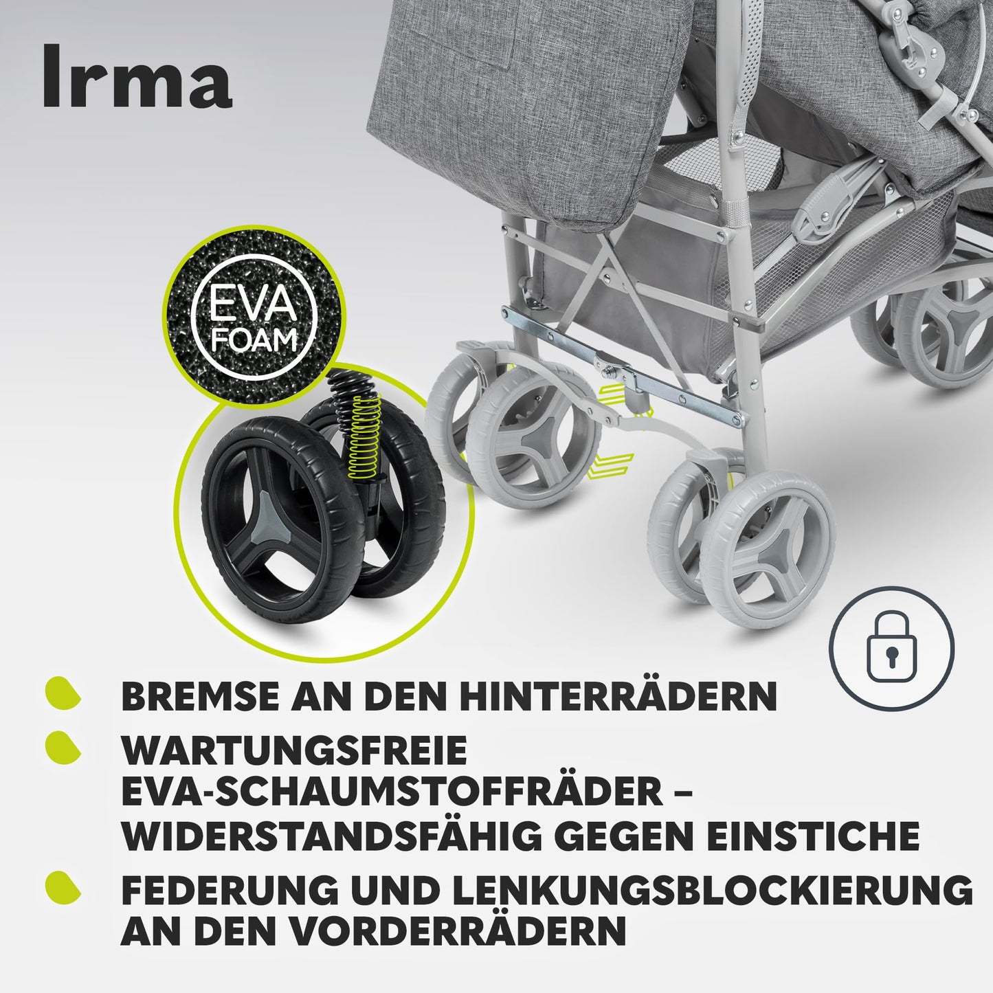 Lionelo Irma Pushchair up to 15 kg, Lightweight Modern Pushchair with Reclining Function, Foldable, Large 6 Inch Wheels, Large Basket, Bag, Mosquito Net