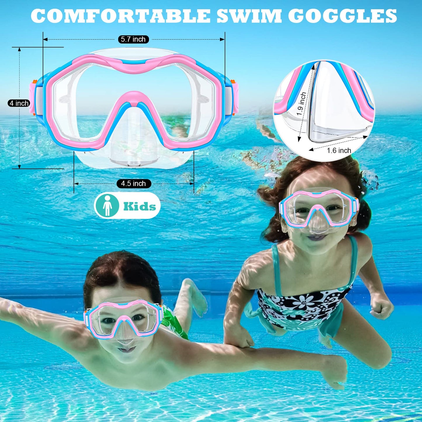 JEMULICE Taucherbrille Kinder, Schwimmbrille Kinder Schnorchelmaske für Jungen Mädchen, Tauchmaske mit Nasenabdeckung 180°Panorama HD Anti Nebel Anti-Leck Schwimmmaske für Kinder 4-16 Jahre