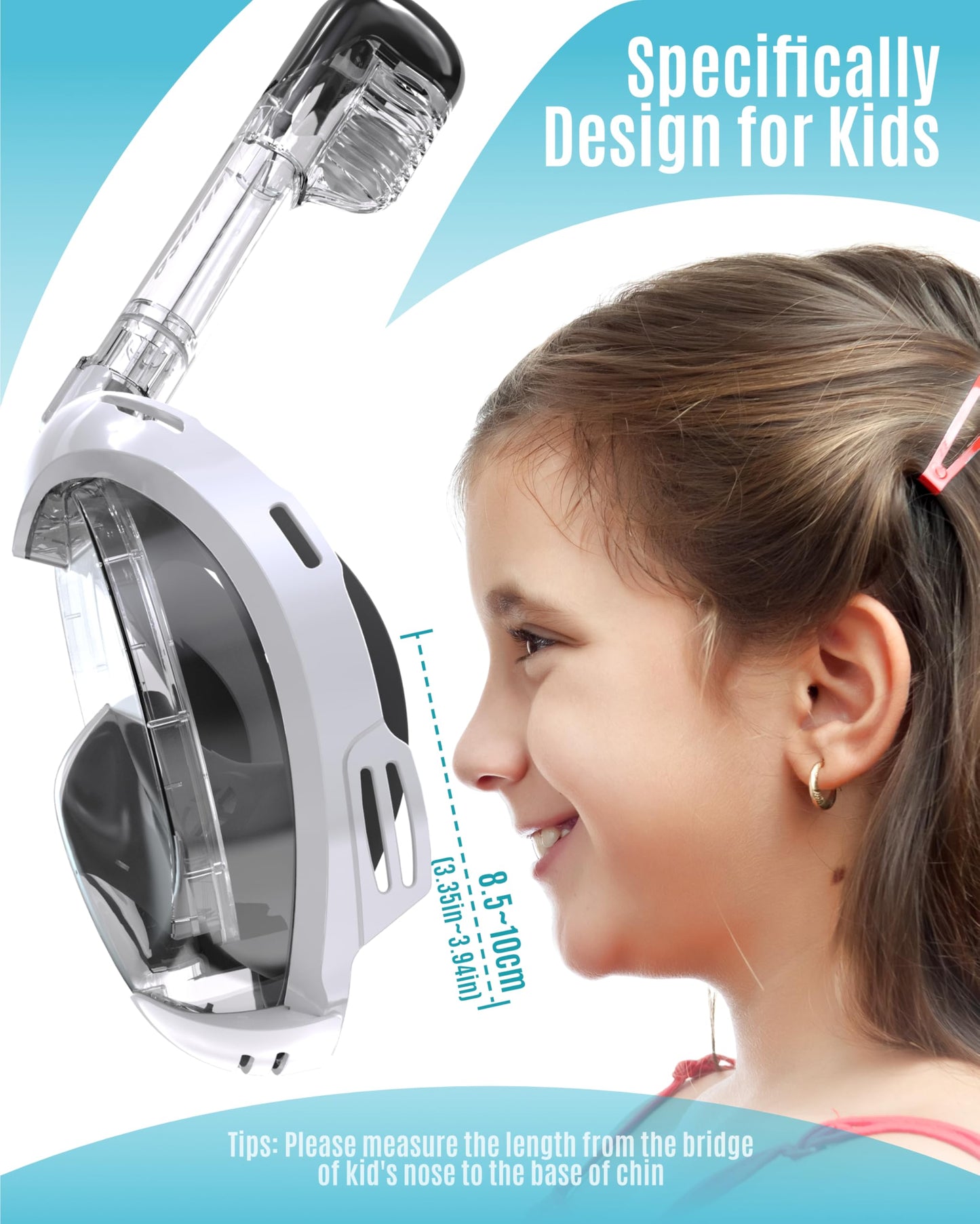 G2RISE® Schnorchelmaske Kinder, tauchermaske vollgesichtsmaske, CO2-sichere, Anti-Beschlag und Trockenoberteil Schnorchel Vollmaske