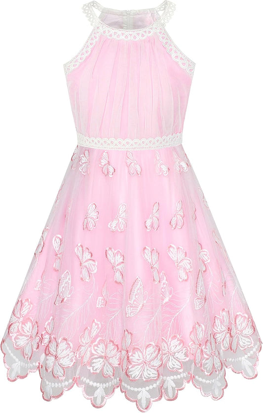 Sunny Fashion Mädchen Kleid Türkis Schmetterling Gestickt Halfter Kleid Party Gr. 104-146