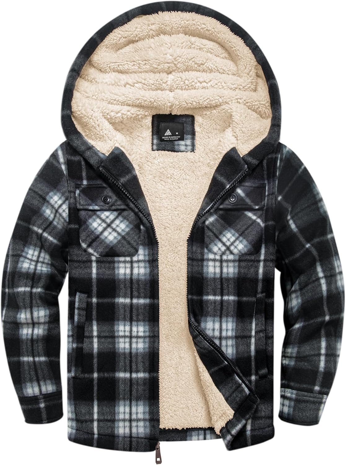 zitysport Shirt Jacket Boys Thick Hoodie Checked Jacket Children with Zip Warm Flannel Jacket Boys Sweat Jacket Outdoor Fleece Jacket Winter Jackets for Boys with Chest Pocket
