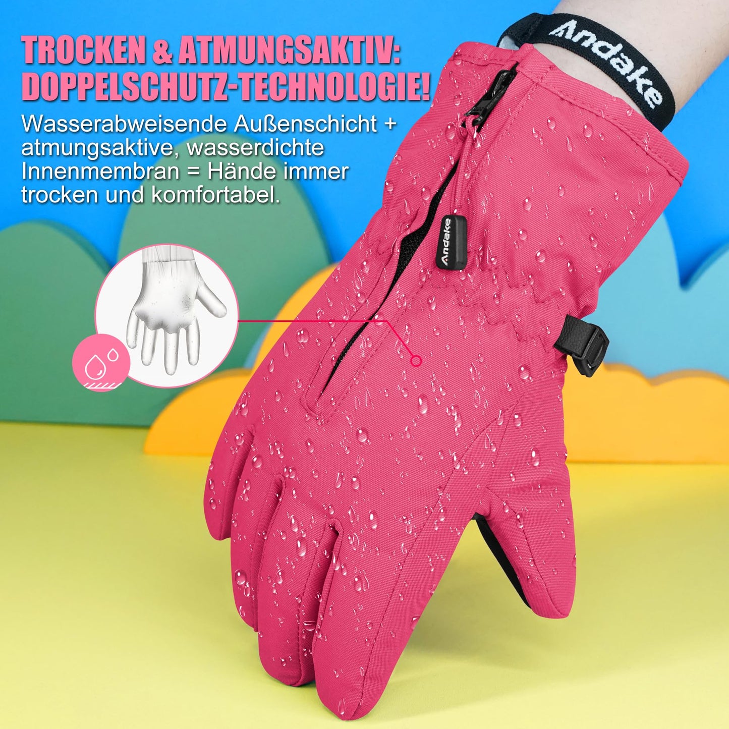 Andake Children's gloves, windproof, waterproof, warm winter gloves, skiing, outdoor sports, riding gloves, boys and girls