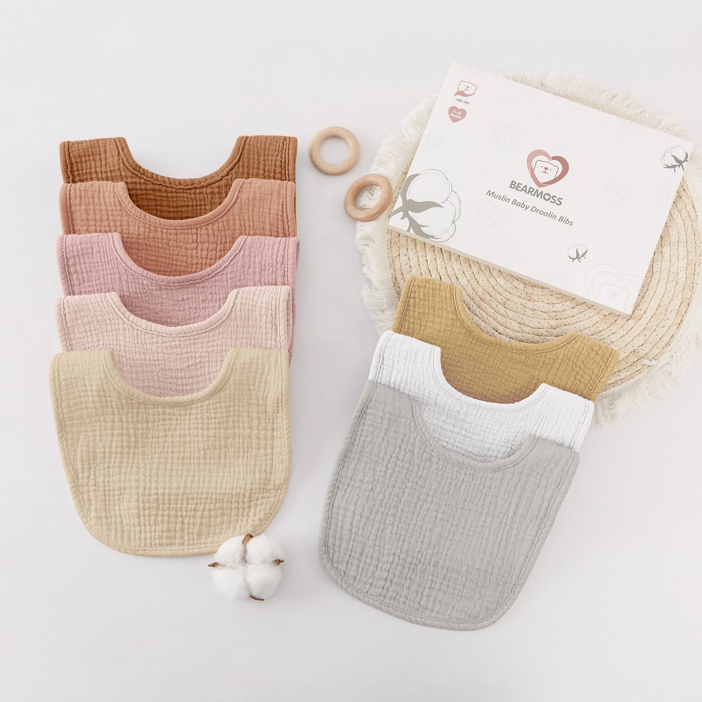 Bearmoss Lätzchen Baby Musselin Sabberlätzchen für Babys, 100% Baumwolle Quadratische Halstuch Baby Verstellbare Babylätzchen Weiche Sabberlätzchen für Junge und Mädchen,8 Stück