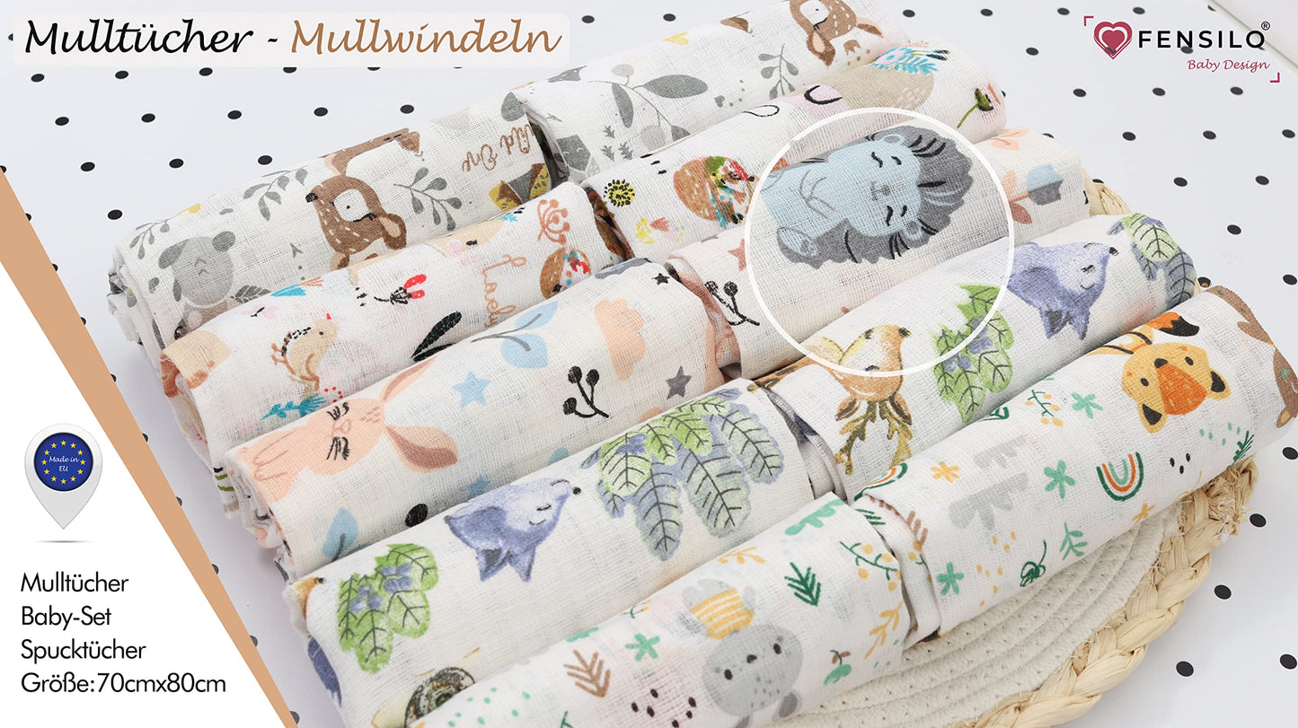 FENSILO - Mulltücher - Mullwindeln - 10er Pack 70x80 cm - Stoffwindeln, Made IN EU, schadstoffgeprüft - Spucktücher Set für Mädchen – Baby Mullwindeln- Rosa - Oeko-TEX Zertifiziert