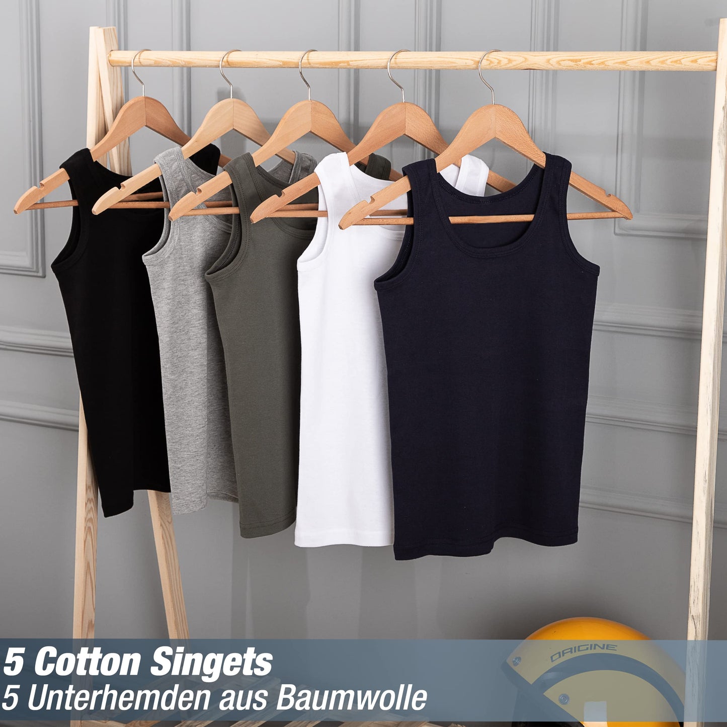 LOREZA ® 5 Pack Jungen Unterhemden Feinripp 100% Baumwolle ohne Seitennaht Tank Top
