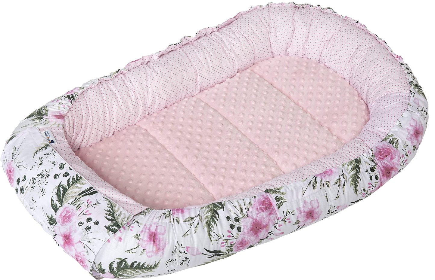 Medi Partners Babynestchen Babynest Set 100x60x15 Kuschelnest 5 teilig herausnehmbarer Einsatz Kokon Nestchen Babys Neugeborene 100% Baumwolle (REH mit Grauem Minky) - Meloni2