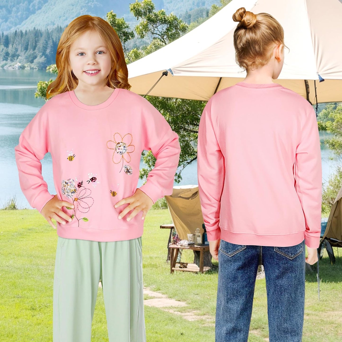 JinBei Sweatshirt für Mädchen Kinder Pullover Baumwolle Top Casual Jumper Kleinkind Langarmshirt Warme Kleidung, Alter 2-7 Jahre alt, Gr.92-122