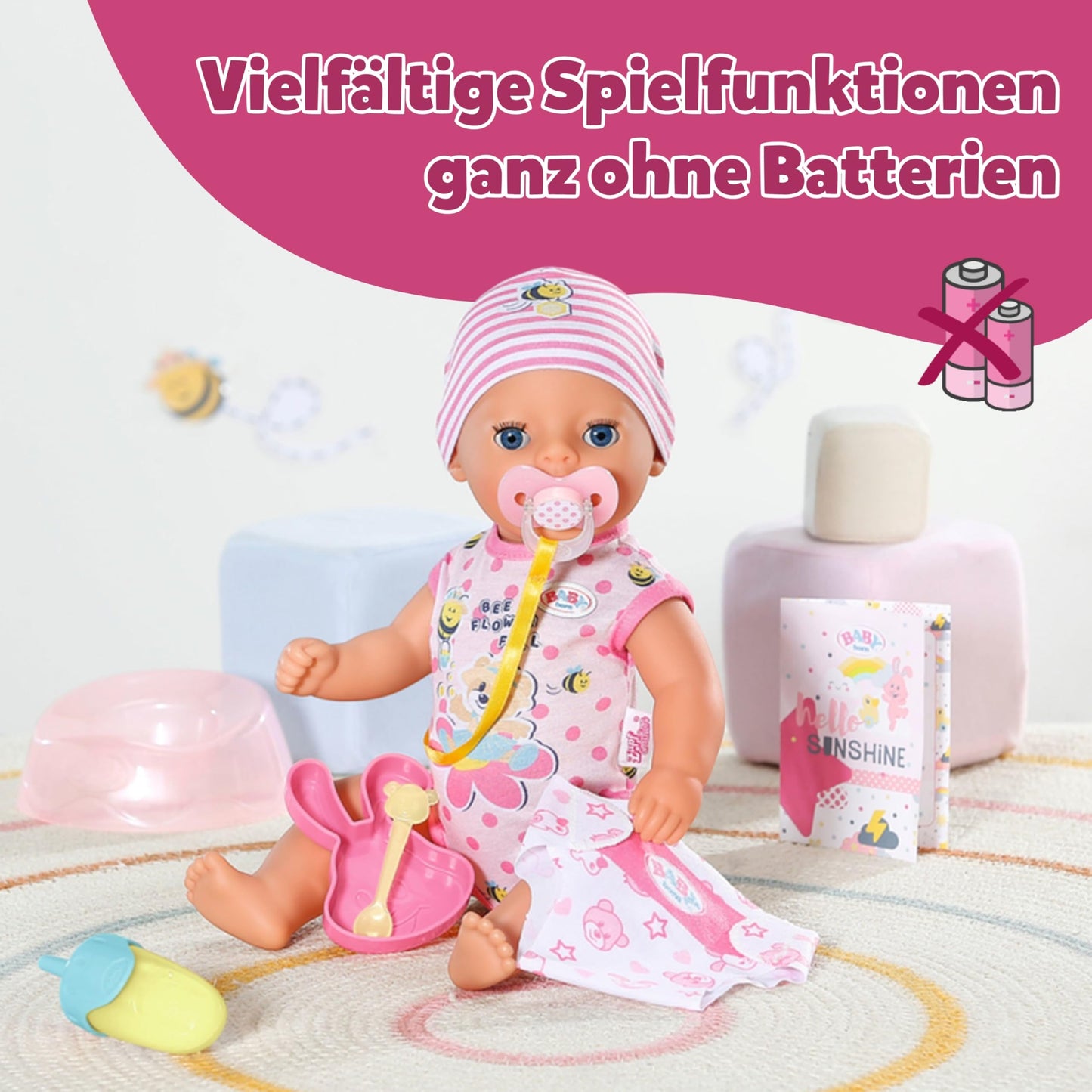 BABY born Lena (Little Baby Girl) 36cm, Babypuppe mit 7 Funktionen für Kleinkinder ab 1 Jahr, funktioniert ohne Batterie, 36 cm große Puppe, Black