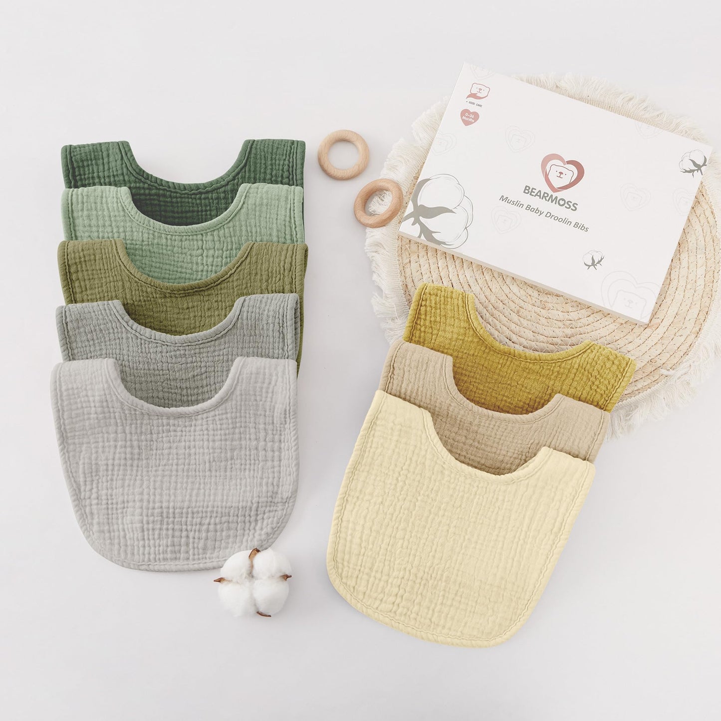 Bearmoss Lätzchen Baby Musselin Sabberlätzchen für Babys, 100% Baumwolle Quadratische Halstuch Baby Verstellbare Babylätzchen Weiche Sabberlätzchen für Junge und Mädchen,8 Stück