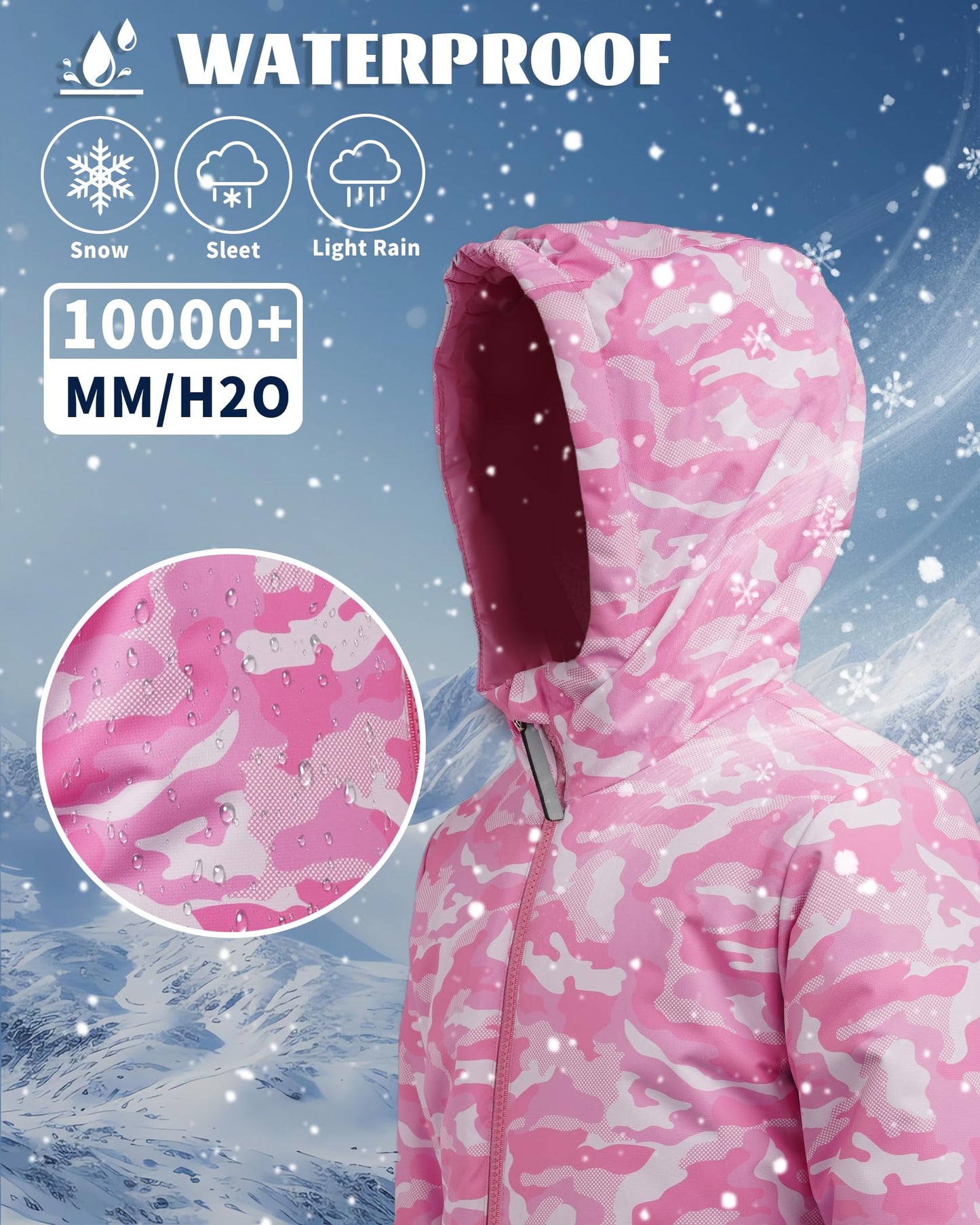 Owntop Children's Unisex Snow Suit Girls Boys Windproof Waterproof Ski Suit with Hood Zip 98-122