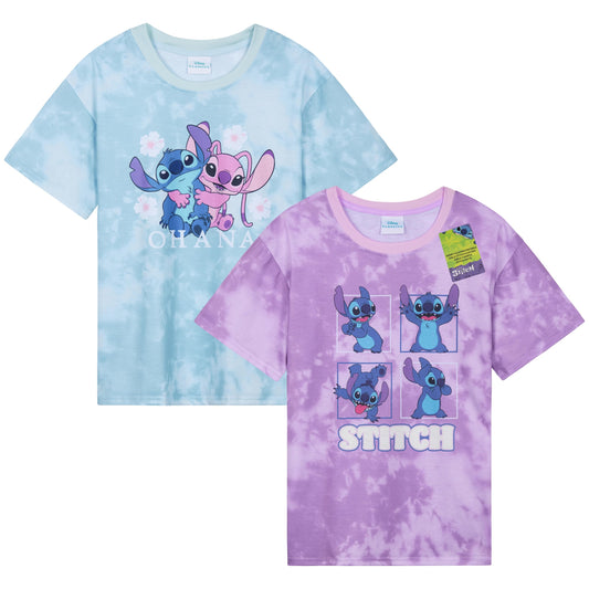 Disney Stitch T Shirt Mädchen Teenagers mit Rundhalsausschnitt 2er Pack Farbenfrohe T-Shirt Kinder Set Geschenke für Mädchen