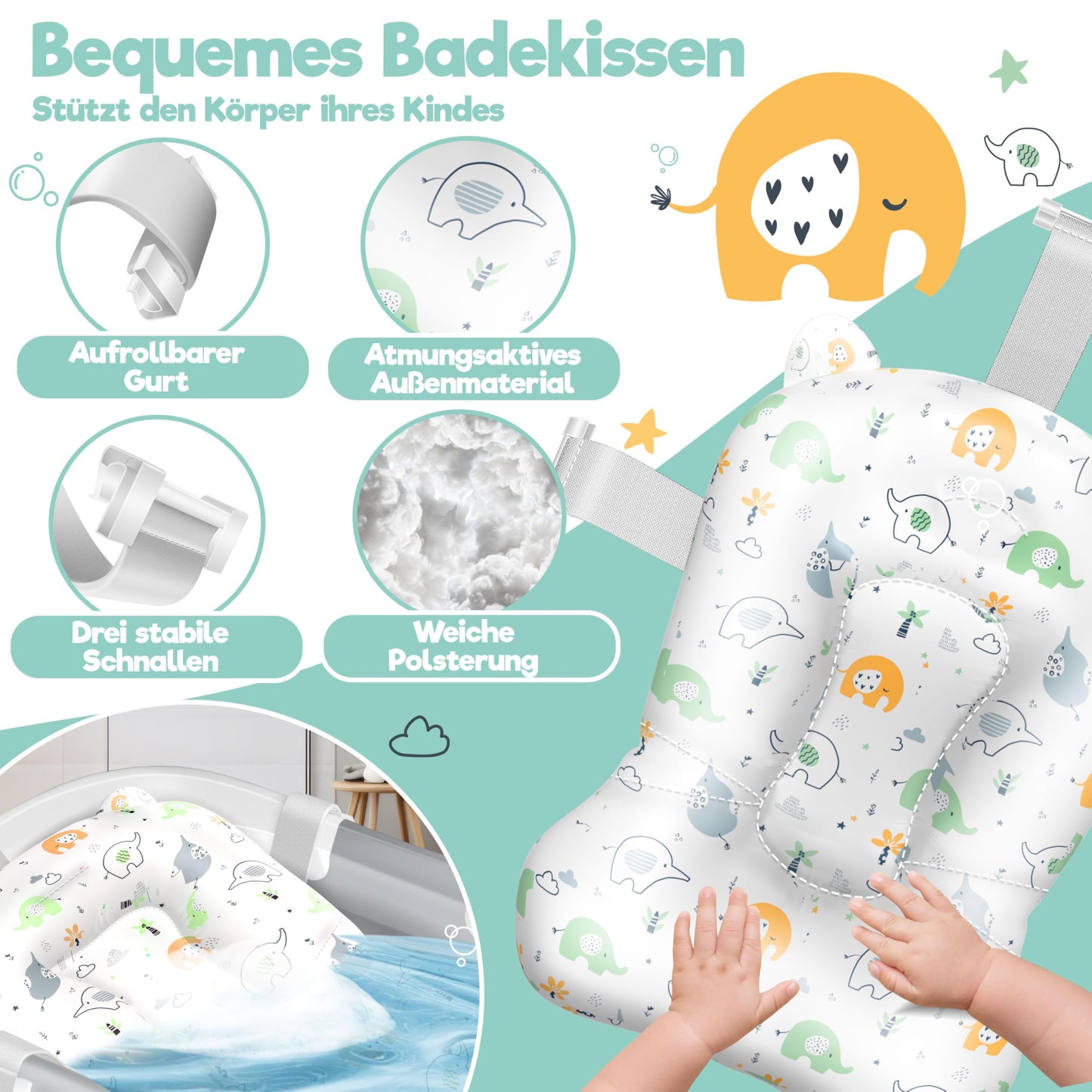 KIDIZ® Baby Bathtub, Baby Bathtub, Space-Saving & Foldable, Bath Tub, Shower Tray for Newborns, Toddlers, 0-24 Months, Portable Travel Shower for Babies, Ergonomic Bathtub with Thermostat and