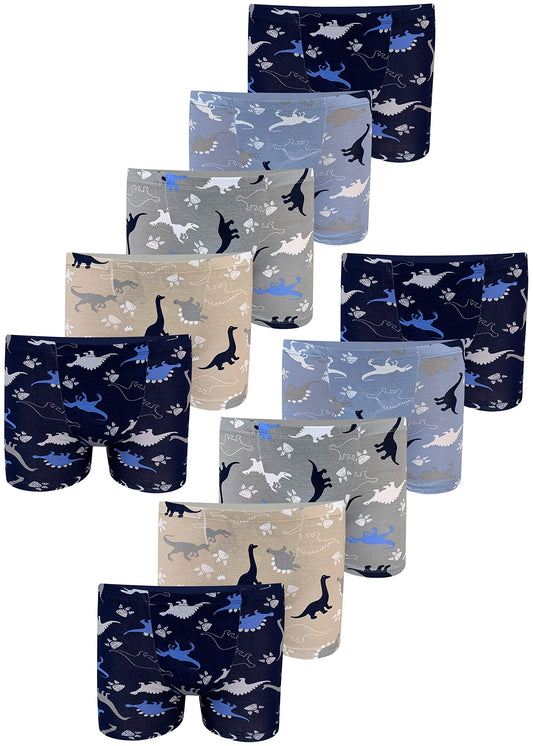 LOREZA ® 10er Pack Jungen Boxershorts Slips Dinosaurier Motiv Unterhosen Baumwolle