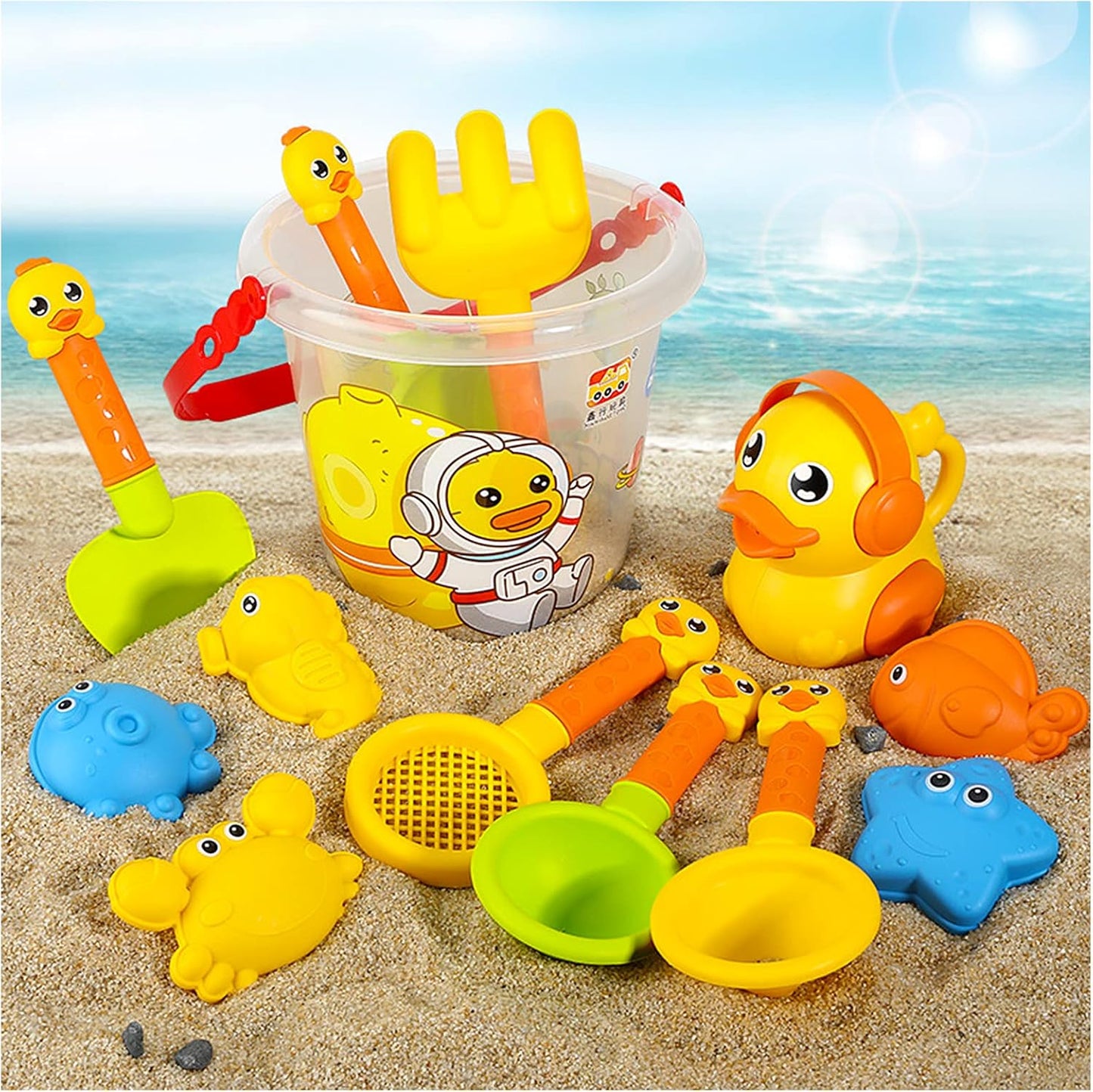 Strand Sandspielzeug Set, 14 Stück Sandkasten Spielzeug Set mit Sand Förmchen, Eimer, Schaufeln, Gießkanne Sandspielzeug Set für Kinder,Sandspielzeug ab 1 Jahr