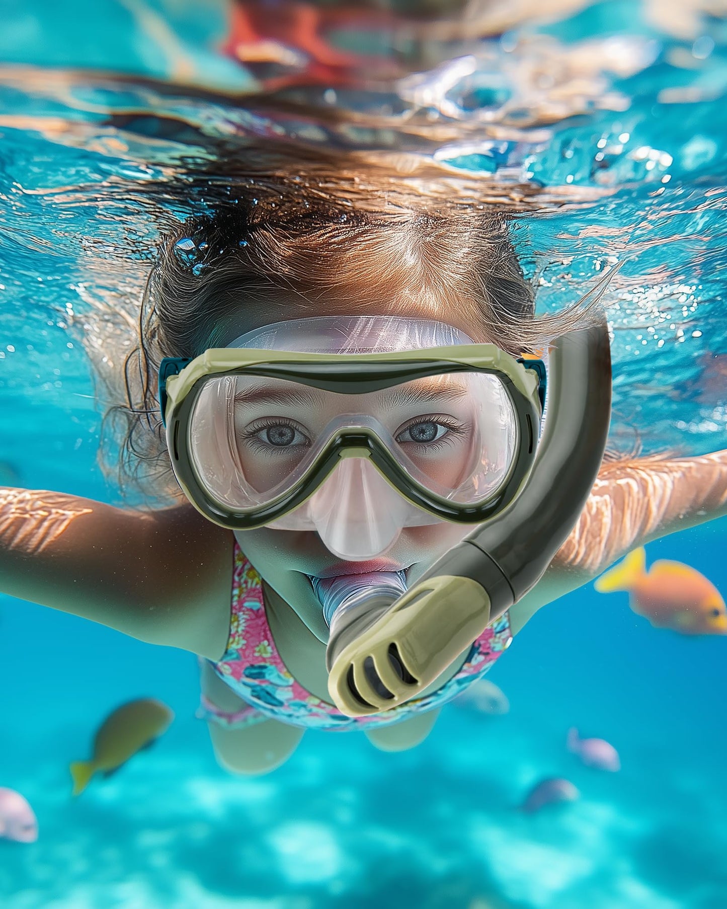 OutdoorMaster Marlin Children's Snorkel Set, Adjustable Strap, Dry Top Diving Mask, Anti-Fog Snorkel Mask, Children's Swimming Goggles for Boys and Girls, Age 4-14