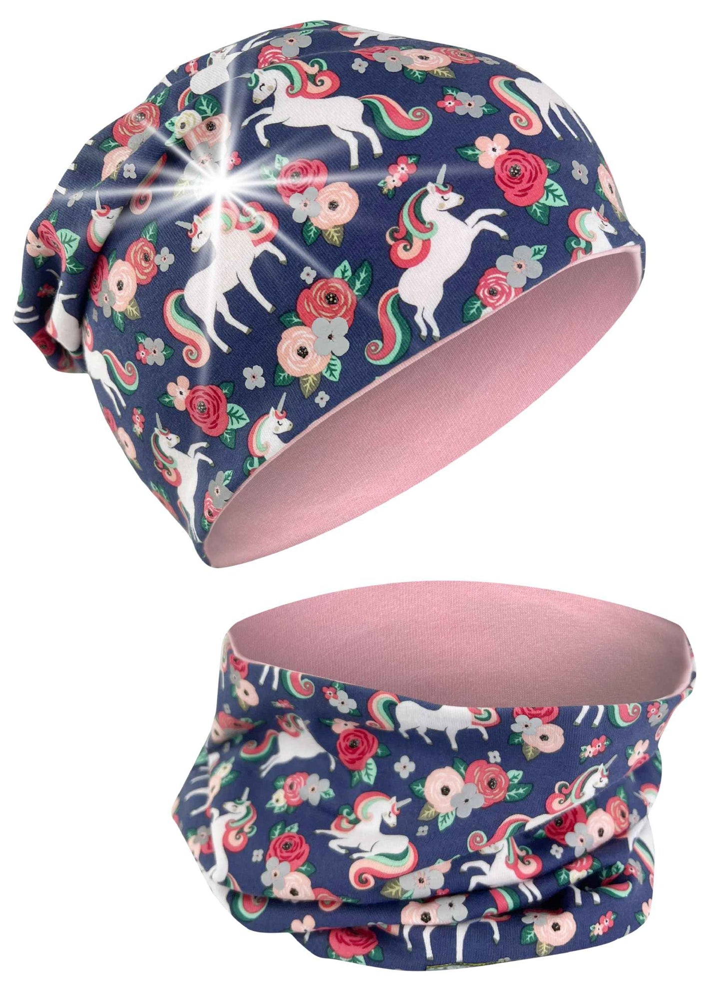 Heckbo 360° Reflector Children's Hat & Loop Scarf Set, Many Designs, 2–8 Years, 95% Cotton, Soft & Easy-Care Stretch Material, for Boys, Girls, Beanie for Spring, Summer, Autumn, Winter