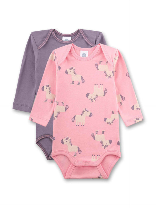 Sanetta Baby Bodysuit Long Sleeve (Double Pack) Roas & Lial Donkey | High-Quality and Sustainable Bodysuit for Girls Made of Organic Cotton