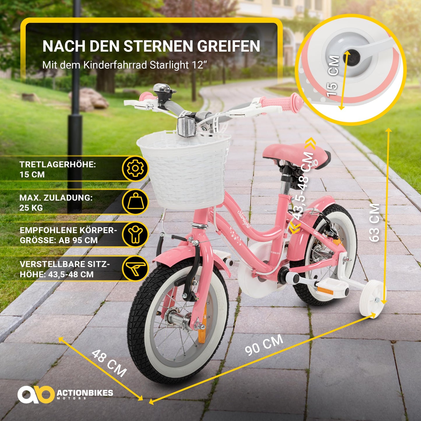 Actionbikes Kinderfahrrad Starlight | 12 16 20 Zoll - V-Brake Bremsen - Fahrrad für Kinder von 2-9 Jahren - Schutzblech v. / h - Kinder Fahrrad für Mädchen & Jungen - Fahrräder - Bicycle - Kinderrad - Meloni2