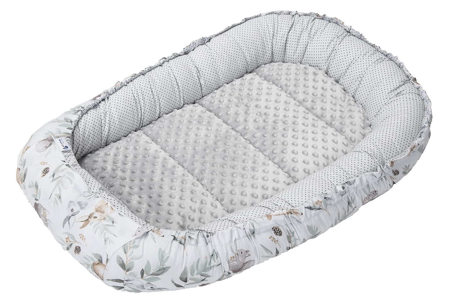 Medi Partners Babynestchen Babynest Set 100x60x15 Kuschelnest 5 teilig herausnehmbarer Einsatz Kokon Nestchen Babys Neugeborene 100% Baumwolle (REH mit Grauem Minky) - Meloni2