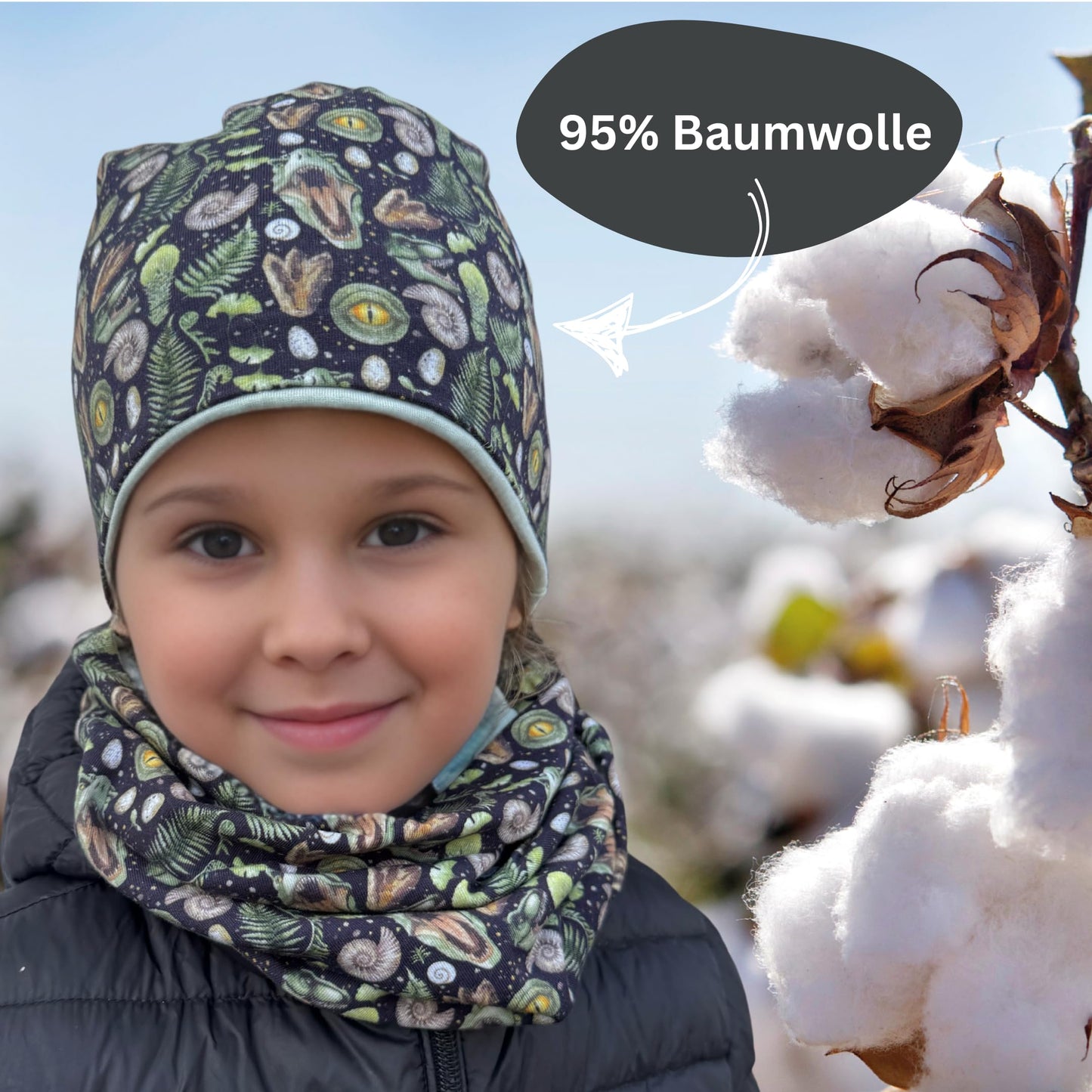 HECKBO Children's Beanie Hat & Scarf, Tube Scarf Set, for Girls and Boys, 95% Cotton, Autumn, Spring, Winter