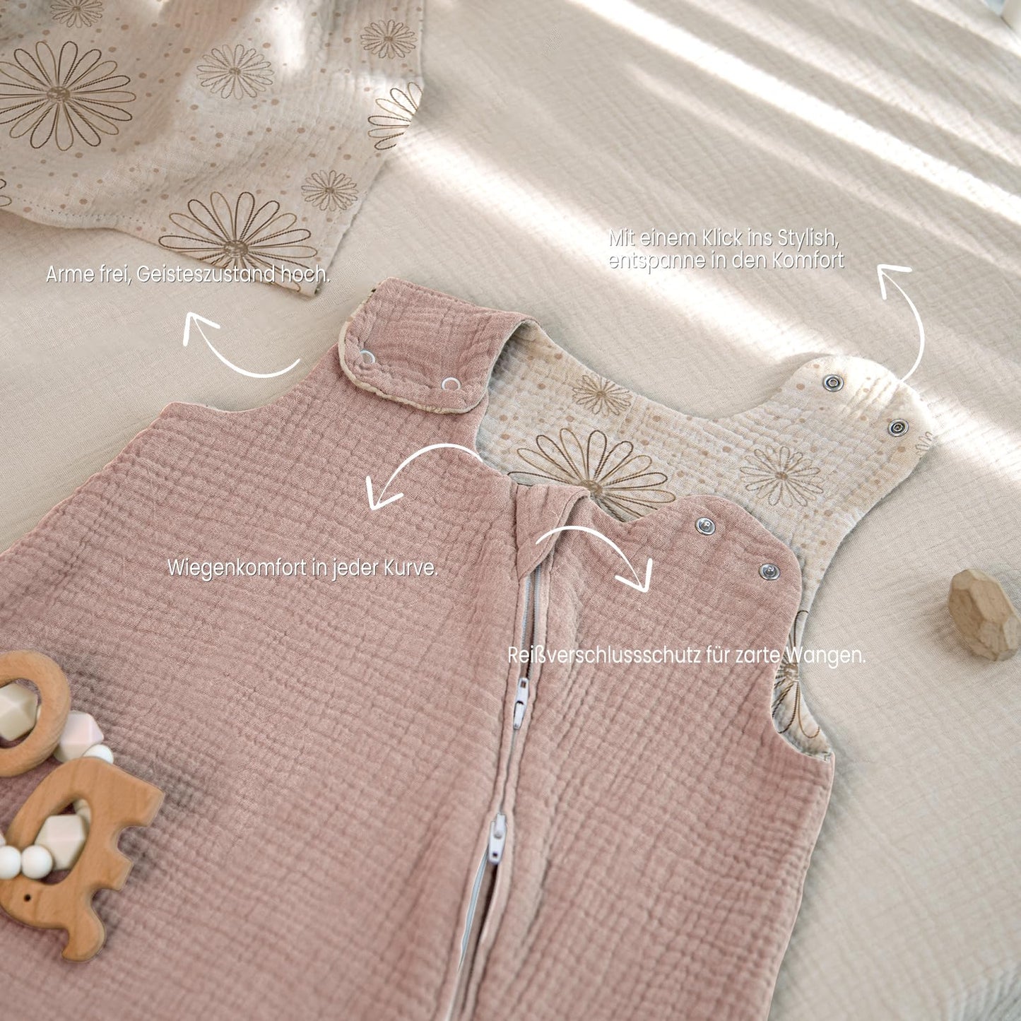 lulumoon Baby Sleeping Bag for 3-9 Months: Muslin Sleeping Bag Baby for Boys and Girls - Cotton Baby Sleeping Bag for 70 cm All-Year Children's Room