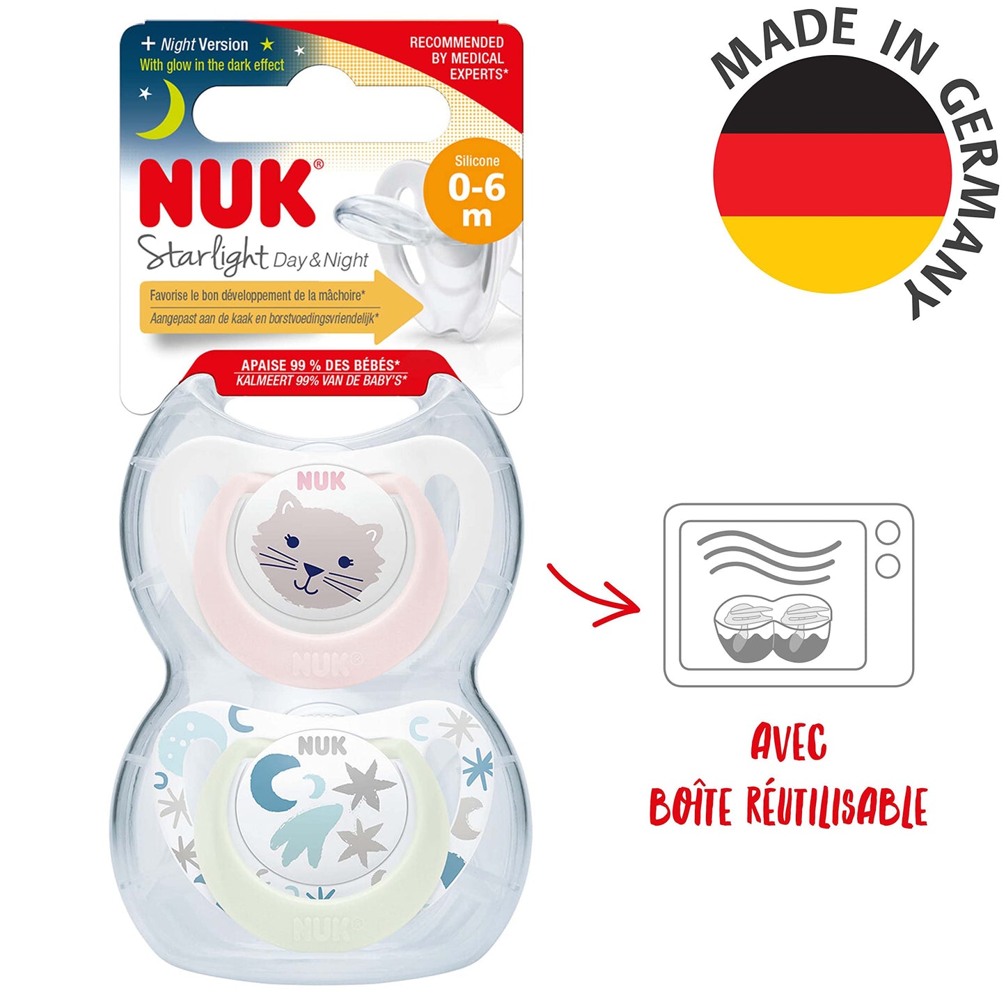 NUK Star Night & Day Baby Schnuller | 0-6 Monate | im Dunkeln leuchtend | BPA-freies Silikon | Koala blau | 2 Stück