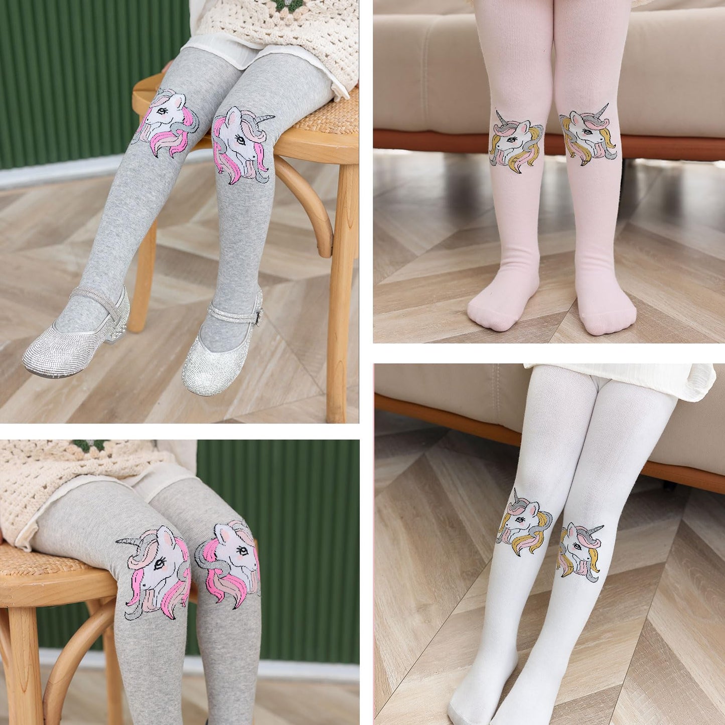 Silkglory Pack of 3 Baby Tights for Girls, Tights for Girls with Cute Glitter Print Pattern, Full Footed Leggings Tights for Newborns Toddlers 2-12 Years