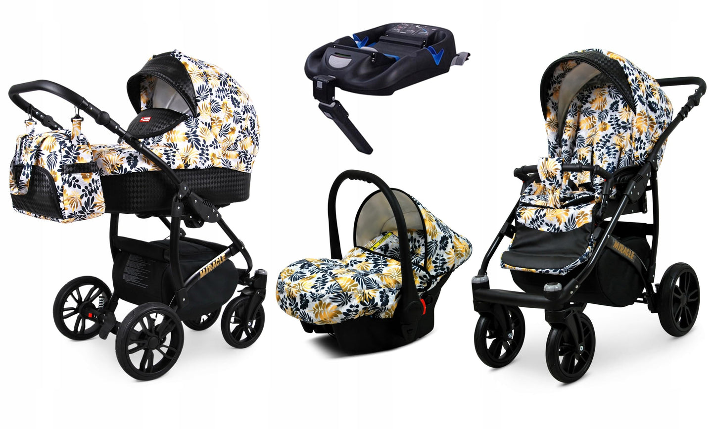 BabyLux Miracle 2-in-1 Baby Pushchair Deep and Pushchair with Accessories Adjustable and Foldable Aluminium Construction Waterproof Non-Removable Wheels Gold Leaf