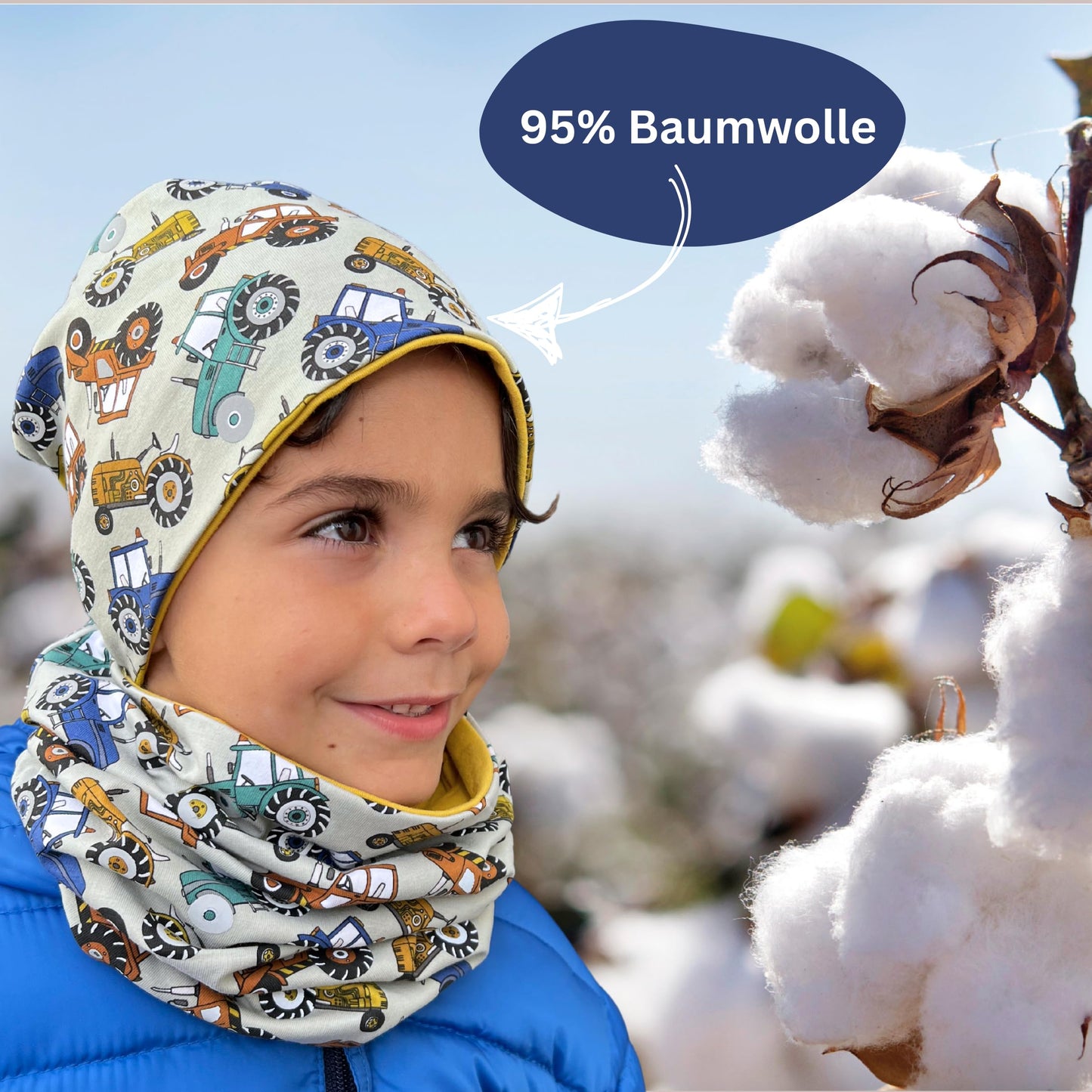 Heckbo 360° Reflector Children's Hat & Loop Scarf Set, Many Designs, 2–8 Years, 95% Cotton, Soft & Easy-Care Stretch Material, for Boys, Girls, Beanie for Spring, Summer, Autumn, Winter