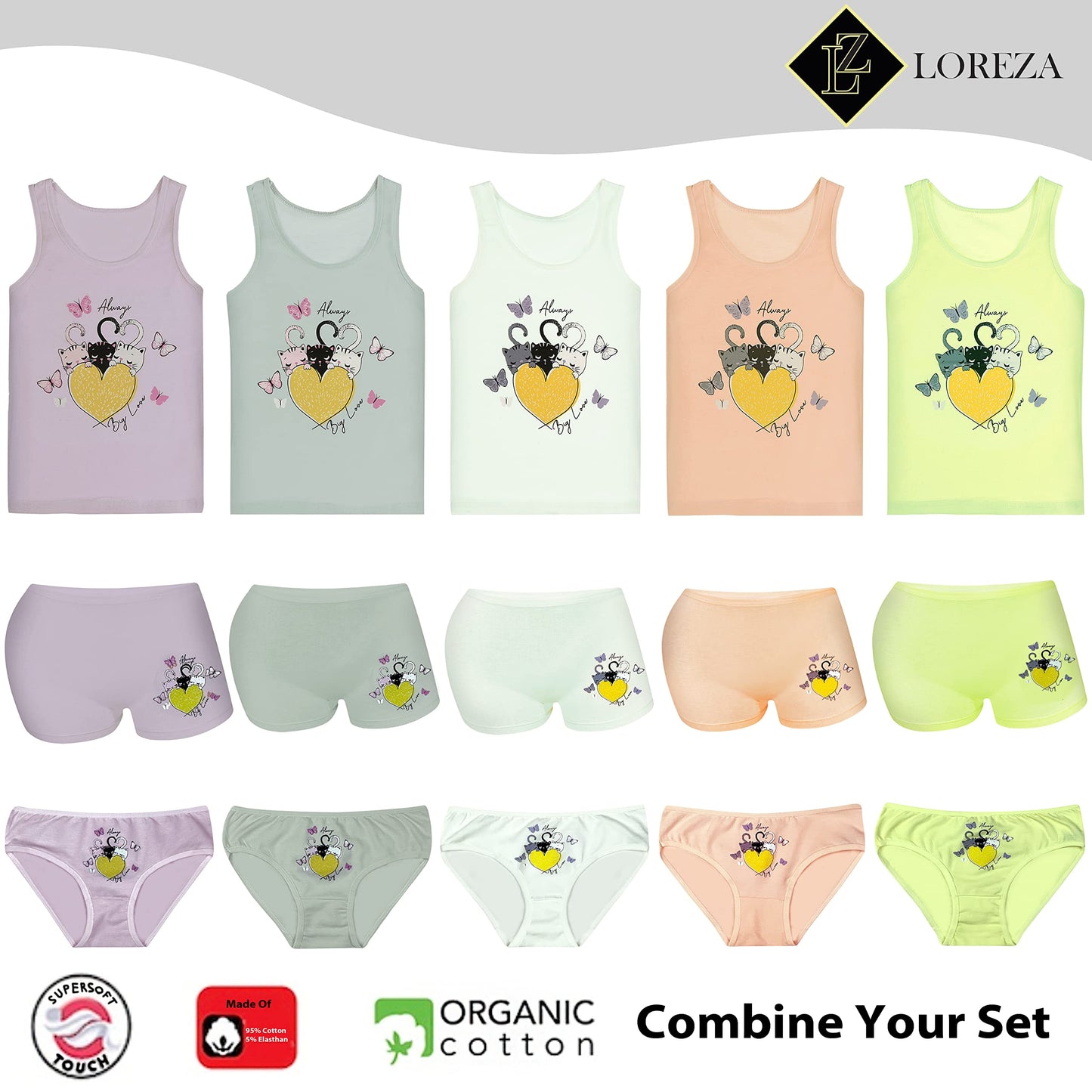 LOREZA ® 5 girls' cotton undershirts tank tops - sizes 92-170