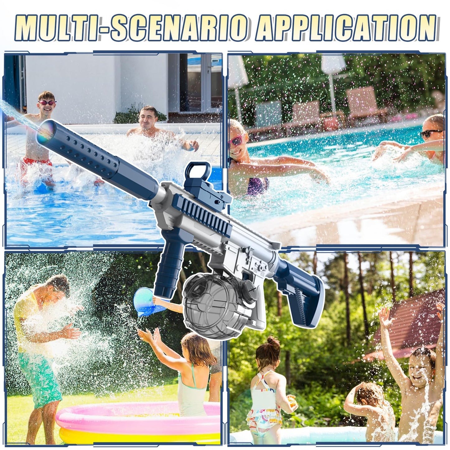 Elektrische Wasserpistole Sehr Stark Wassermaschinenpistole mit Wiederaufladbare Batterie Squirt Gun Wasser Spielzeug bis zu 20ft,Outdoor Water Gun Schießspiel für Erwachsene and Kinder (Blau)