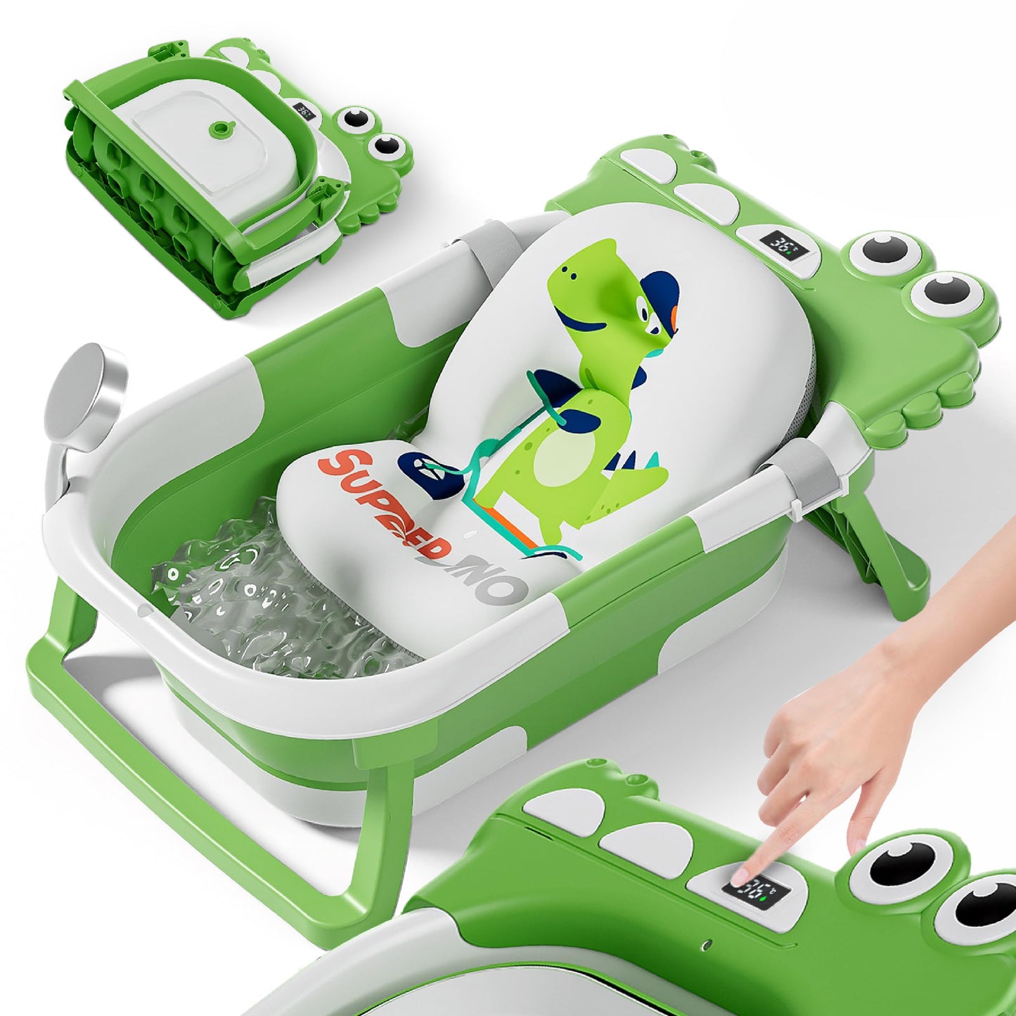 Faltbar Baby Badewanne Mit Rutschfestem Badekissen - Babywanne XXL Mit Baby Badewannensitz & Badethermometer - Von Der Geburt Bis 3 Jahre - Baby Bathtub - Geburtsgeschenke Für Mädchen & Jungen