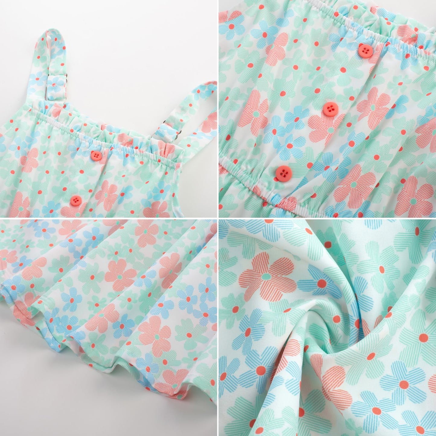 GRACE KARIN Mädchen Sommer Blumen Kleid Kinder Prinzessin A-Linie Freizeit Swing Kleid Verstellbare Spaghetti-Träger Doppelter Saum