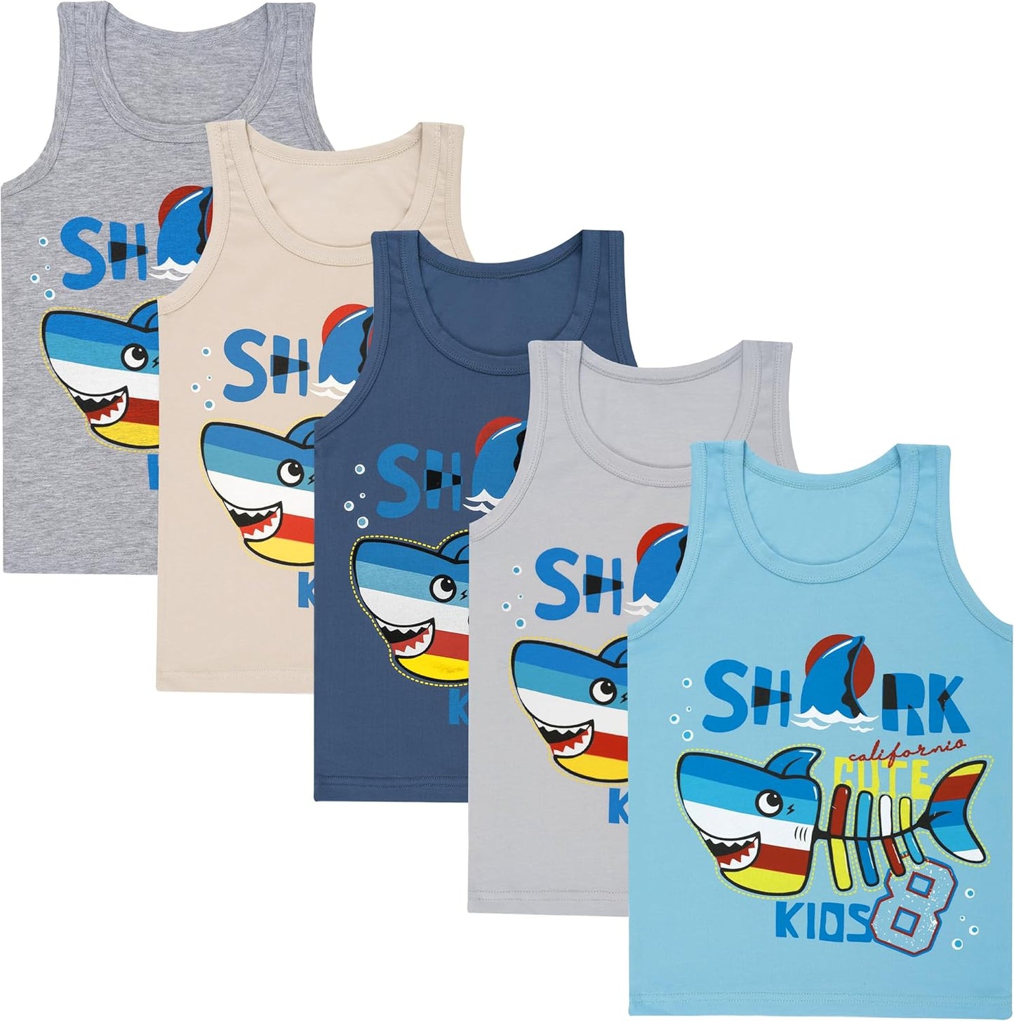 LOREZA ® 5 Pack Jungen Unterhemden aus Baumwolle Tank Top Unterwäsche Knaben