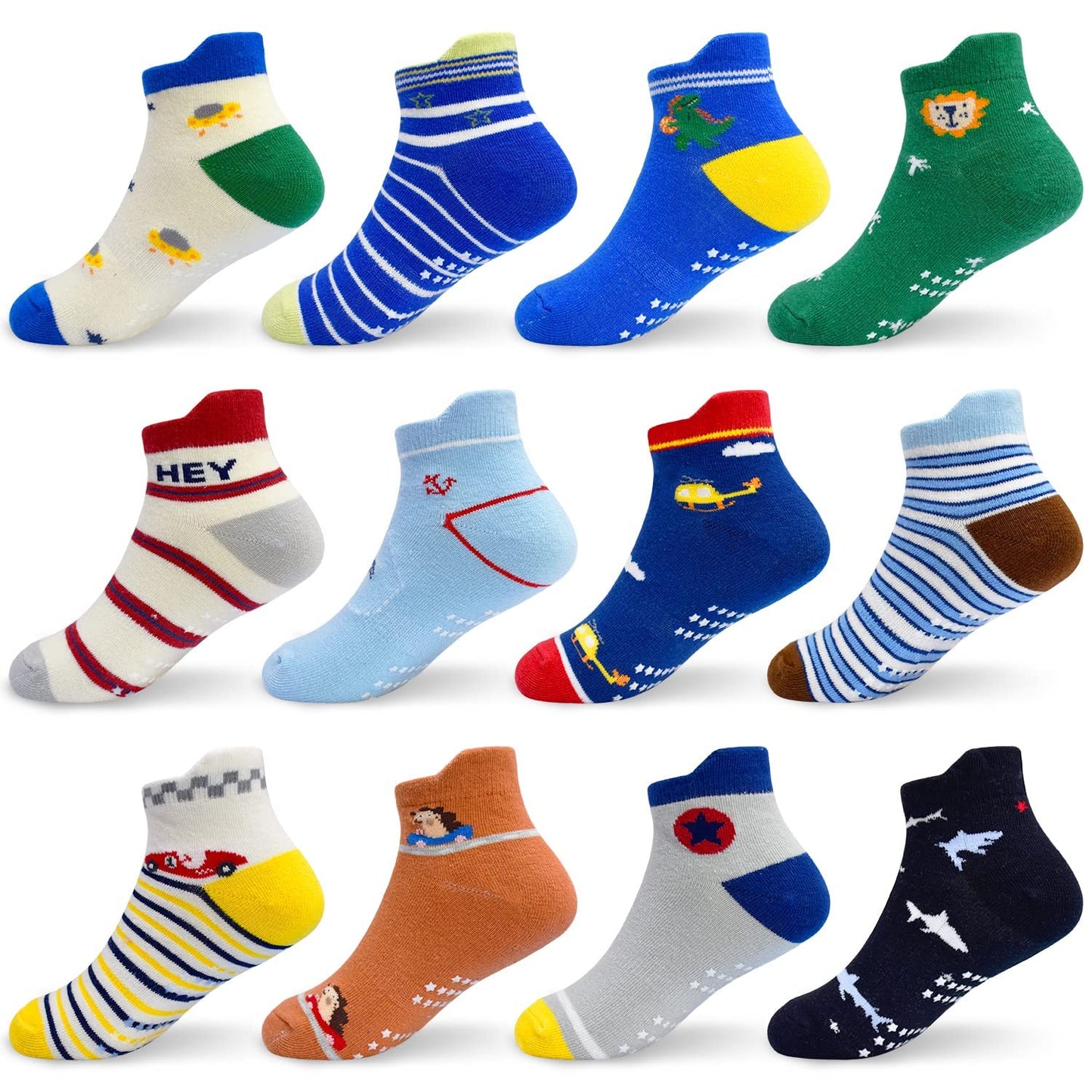 GRPSKCOS Stoppersocken Kinder 12 Paar ABS Socken Rutschfeste Socken Kleinkind Antirutschsocken für 1-7 Jahre Jungen Mädchen