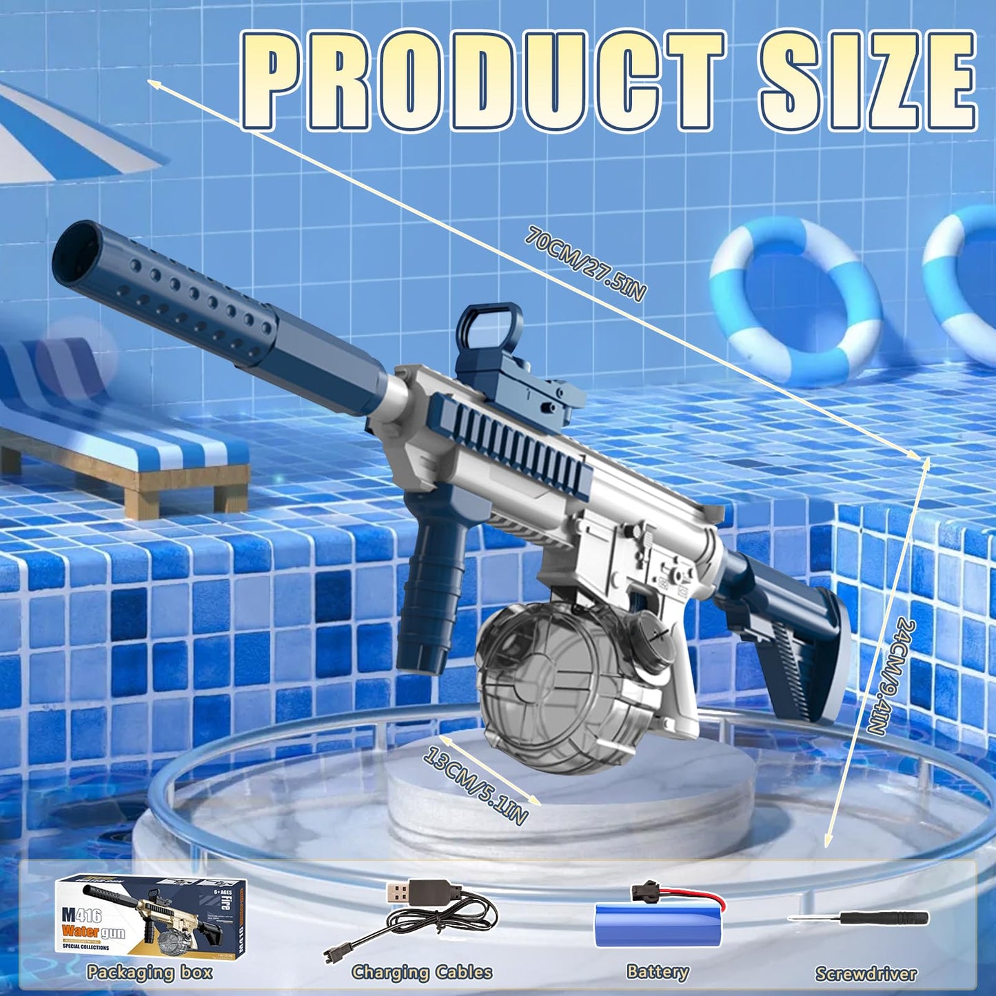 Elektrische Wasserpistole Sehr Stark Wassermaschinenpistole mit Wiederaufladbare Batterie Squirt Gun Wasser Spielzeug bis zu 20ft,Outdoor Water Gun Schießspiel für Erwachsene and Kinder (Blau)