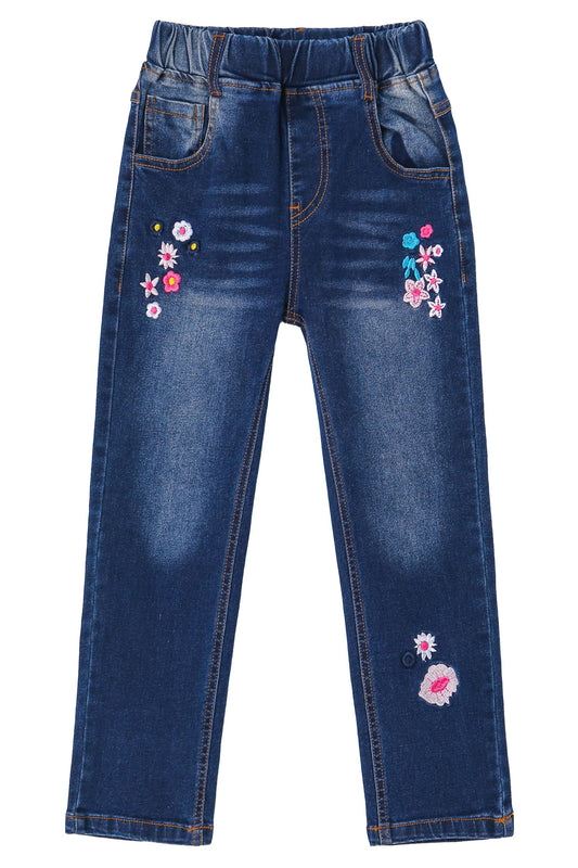 KIDSCOOL SPACE Girls Jeans Split Hem with RAL Edges Elastic Waist in High Elastic Wide Leg Denim Pants