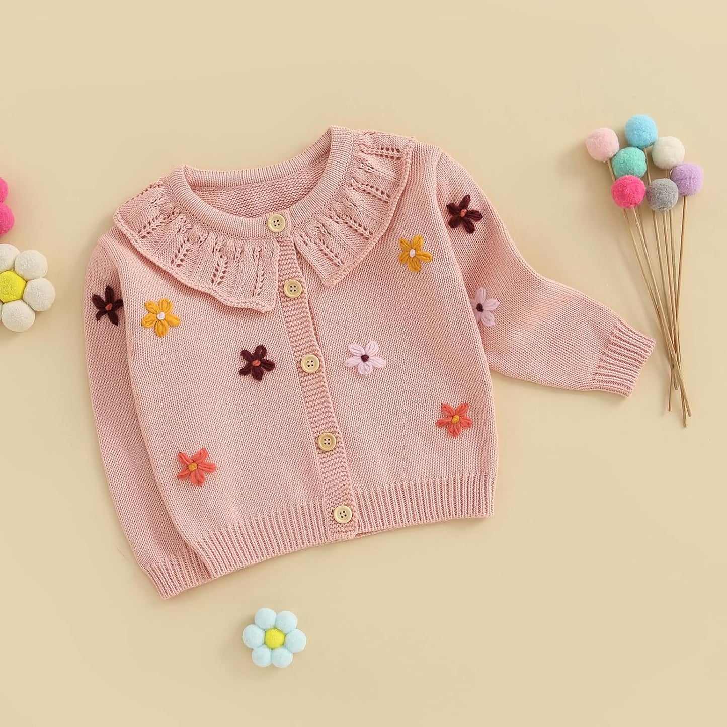 FOMOYUU Strickjacke für Kleinkinder und Neugeborene, Mädchen, langärmelig, Knopfleiste, Sweatshirt, Jacke, Herbst-Outfits