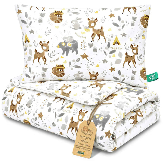Kinder Bettdecke ohne Bezug 90x120 cm - Baumwolle Baby Decke und Kissen Set Kinderdecke 90 x 120 und Kopfkissen 60 x 40 - Bettdecken Kinderbettdecke Oeko-Tex Teddybären