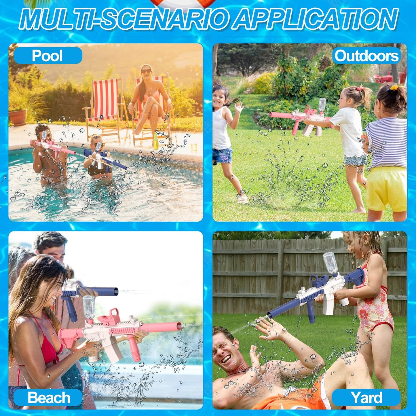 Elektrische Wasserpistole Sehr Stark Wassermaschinenpistole mit Wiederaufladbare Batterie Squirt Gun Wasser Spielzeug bis zu 20ft,Outdoor Water Gun Schießspiel für Erwachsene and Kinder (Blau)