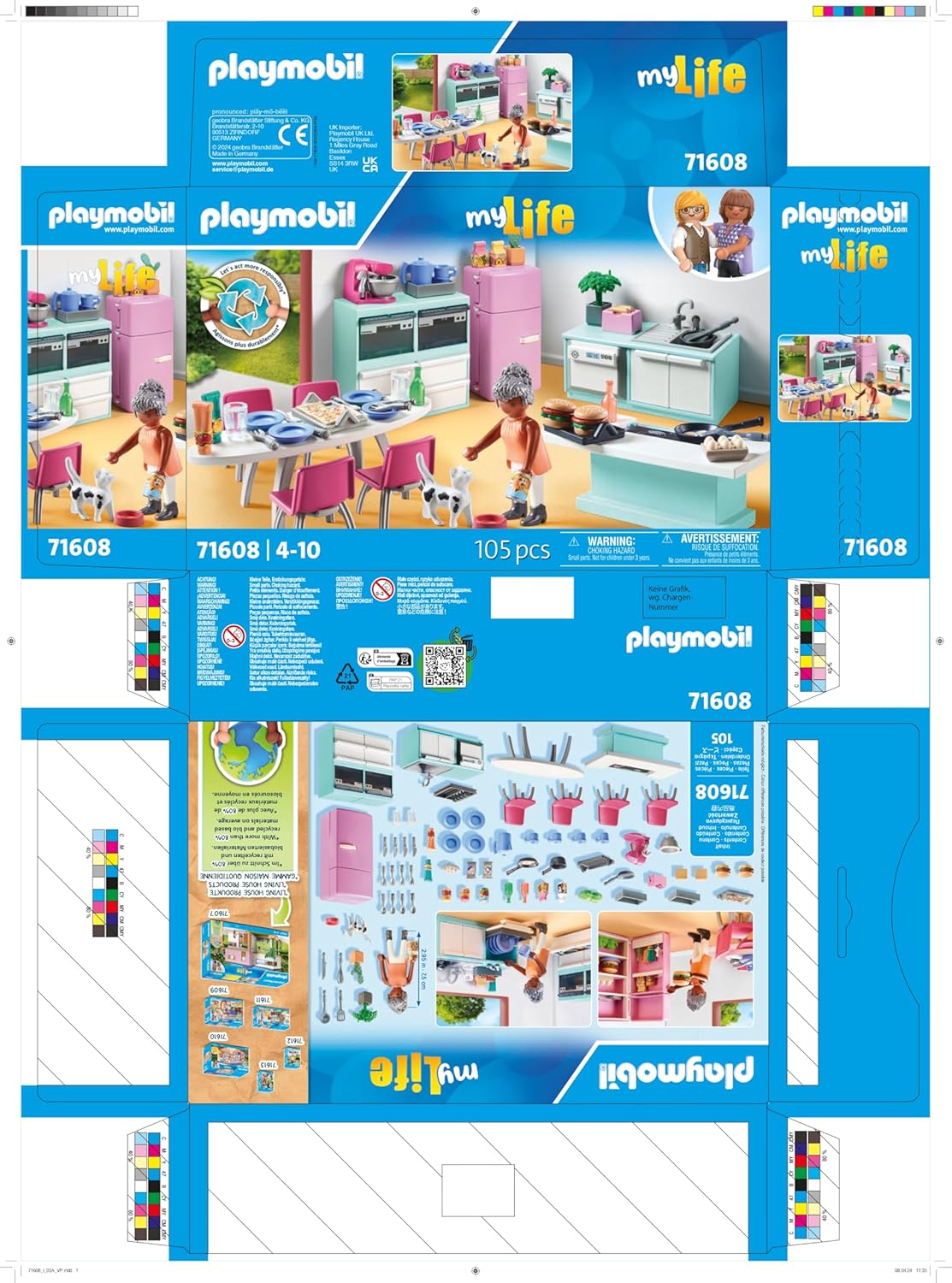 PLAYMOBIL MyLife 71608 Küche mit Essplatz, vollausgestattete Küche für detailgetreues Nachspielen, zu über 80 % aus recycelten und biobasierten Materialien, kreatives Spielzeug für Kinder ab 4 Jahren