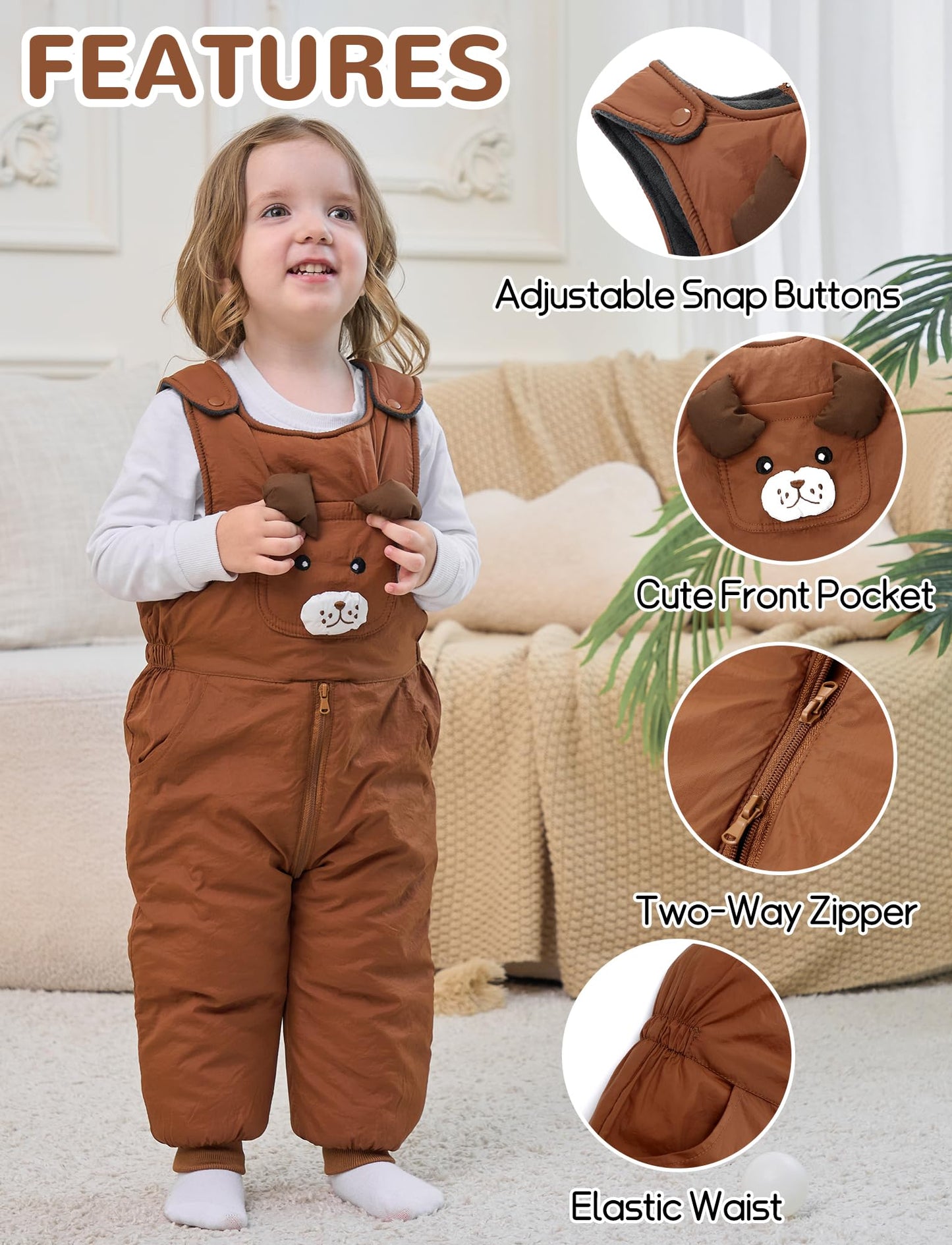FEOYA Baby snowsuit winter stitch girls winter jacket fleece cute. Children's clothing sleeveless fashion boys romper lined round neck collar warm with zip black 9 months - 4 years