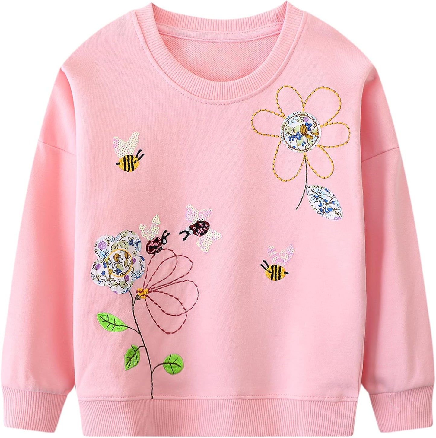 JinBei Sweatshirt für Mädchen Kinder Pullover Baumwolle Top Casual Jumper Kleinkind Langarmshirt Warme Kleidung, Alter 2-7 Jahre alt, Gr.92-122
